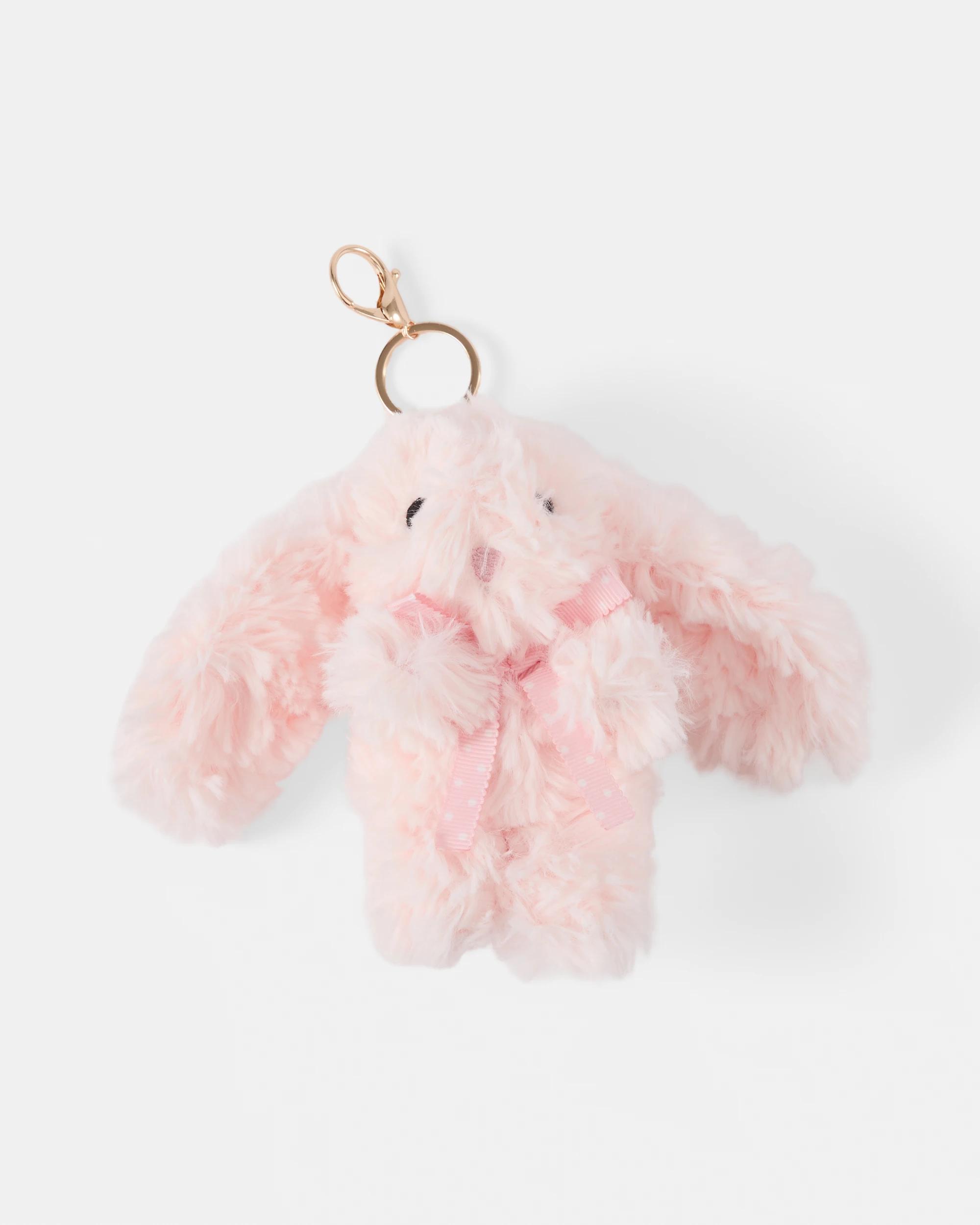 1 Fluffy Bunny Charm Keyring - Pink Pink, 1 of 3