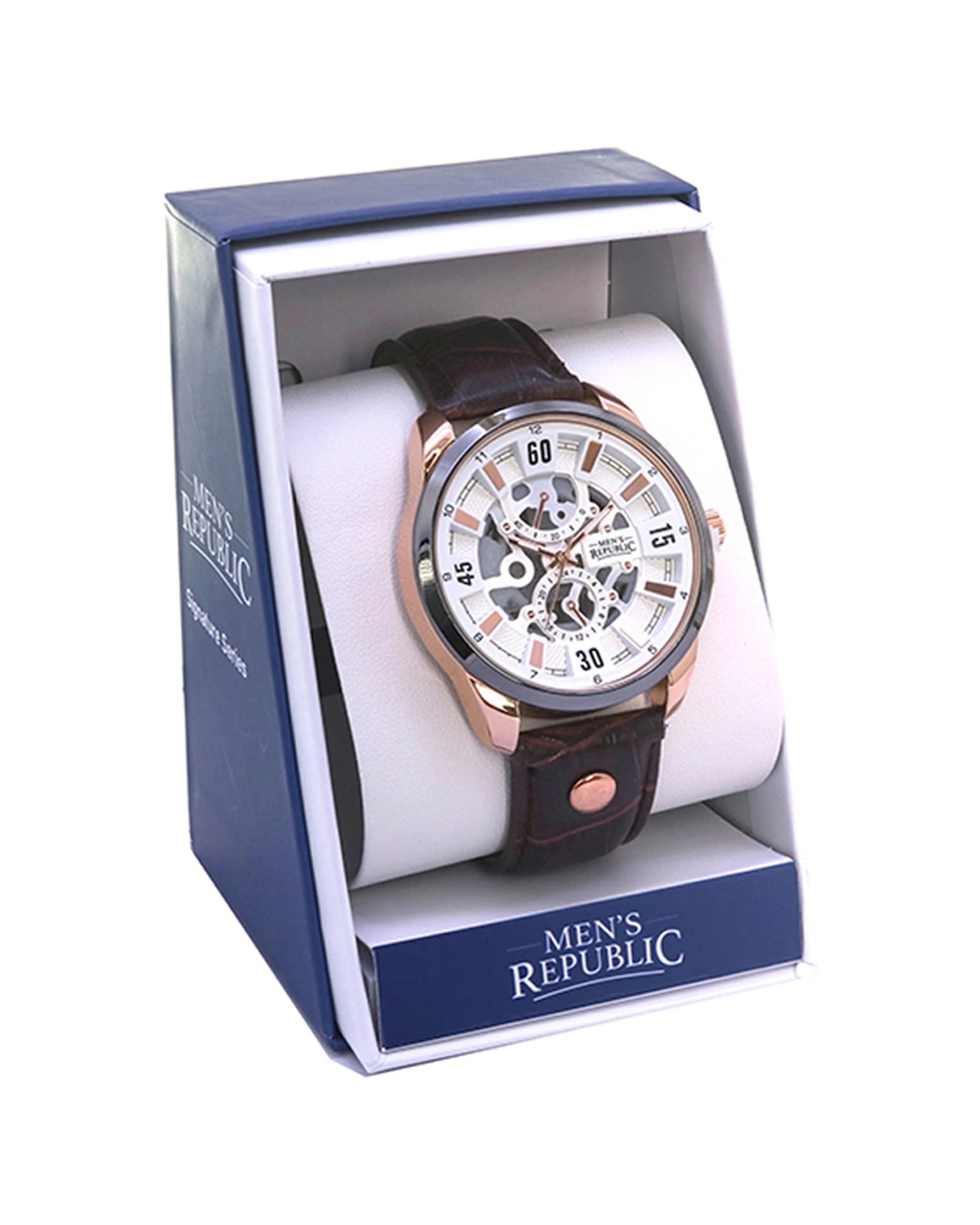 2 Men's Republic Watch Limited Series Leather Alloy Quartz Movement Signature 4.4cm - Brown, 2 of 3