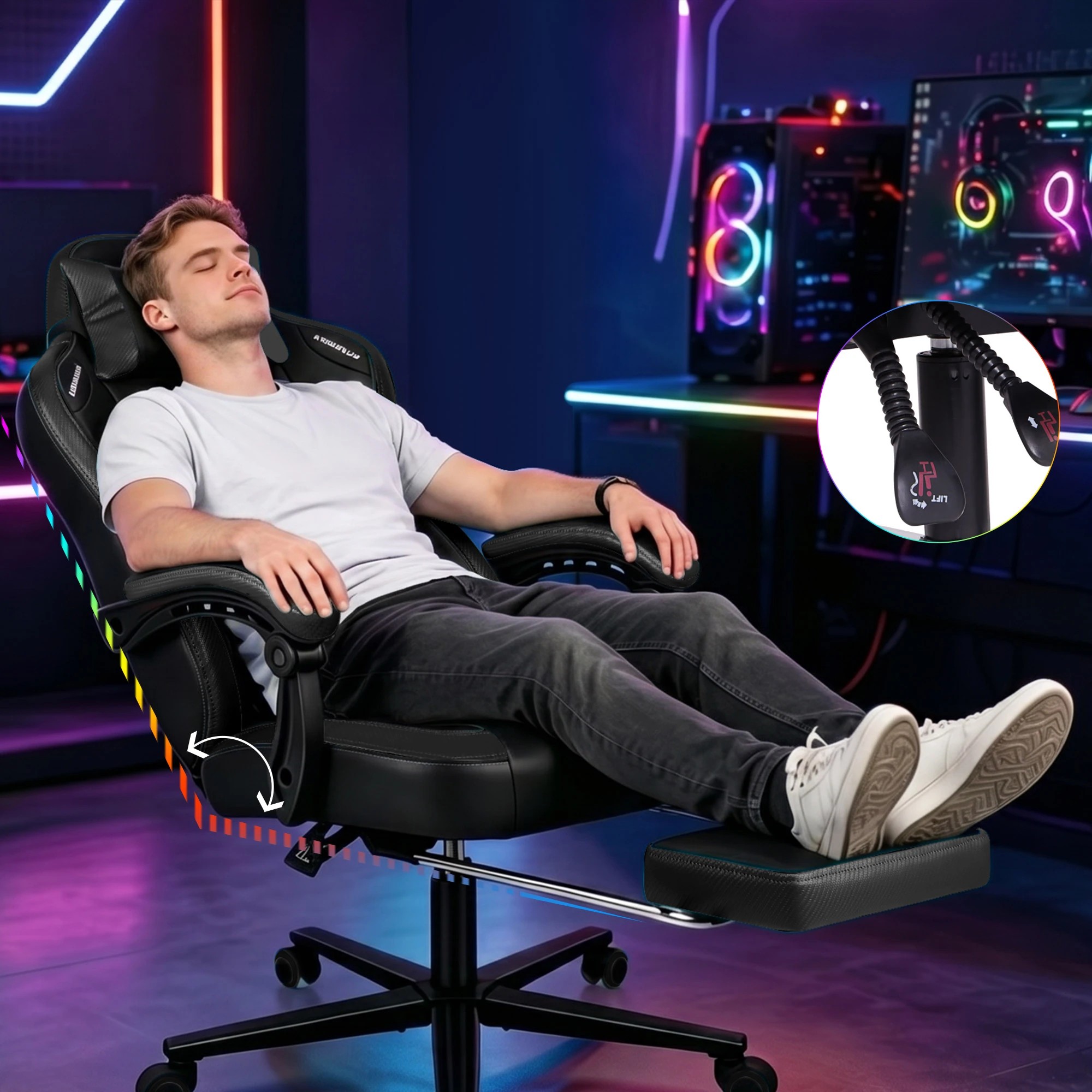 9 Alfordson Gaming Office Chair Ergonomic Computer Footrest Leather - Black, 9 of 9
