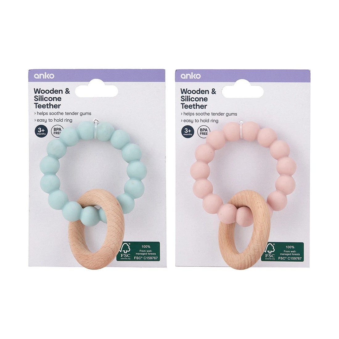 6 Wooden & Silicone Teether - Assorted, 6 of 6