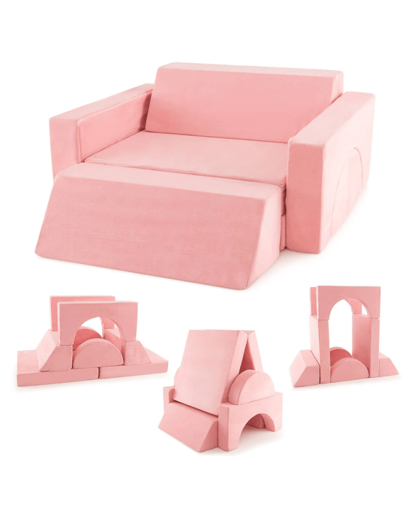 Costway 8PCS Modular Play Sofa Kids Couch Pink - Kmart