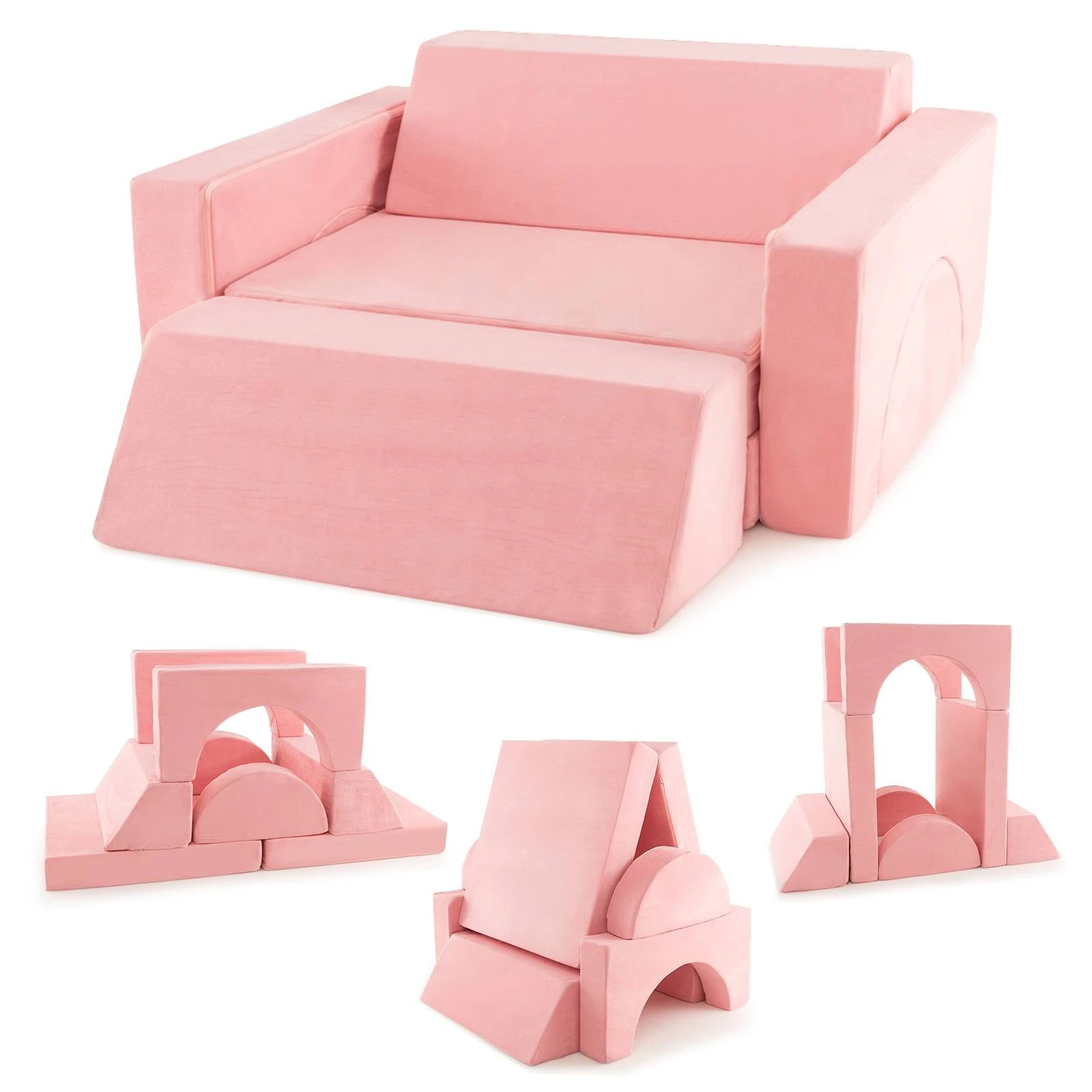1 Costway 8PCS Modular Play Sofa Kids Couch Pink, 1 of 2