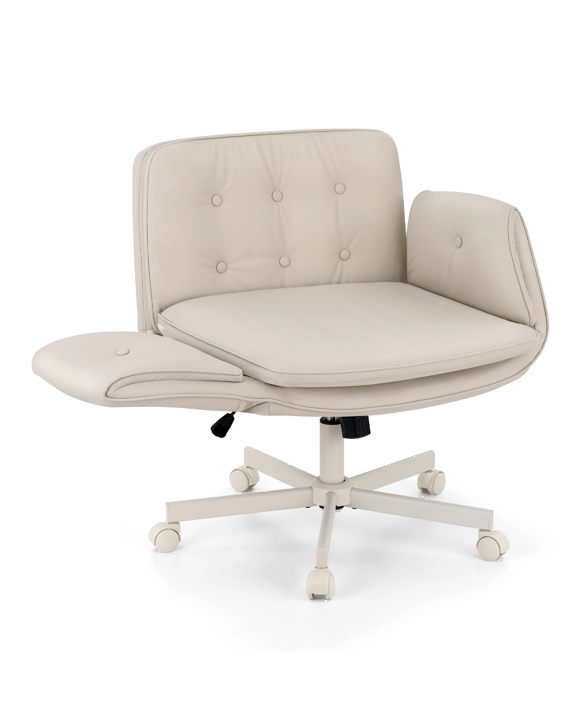 Artiss Criss Cross Chair with Wheels & Adjustable Armrests, Ergonomic Cross Legged Office Desk Chair - Beige