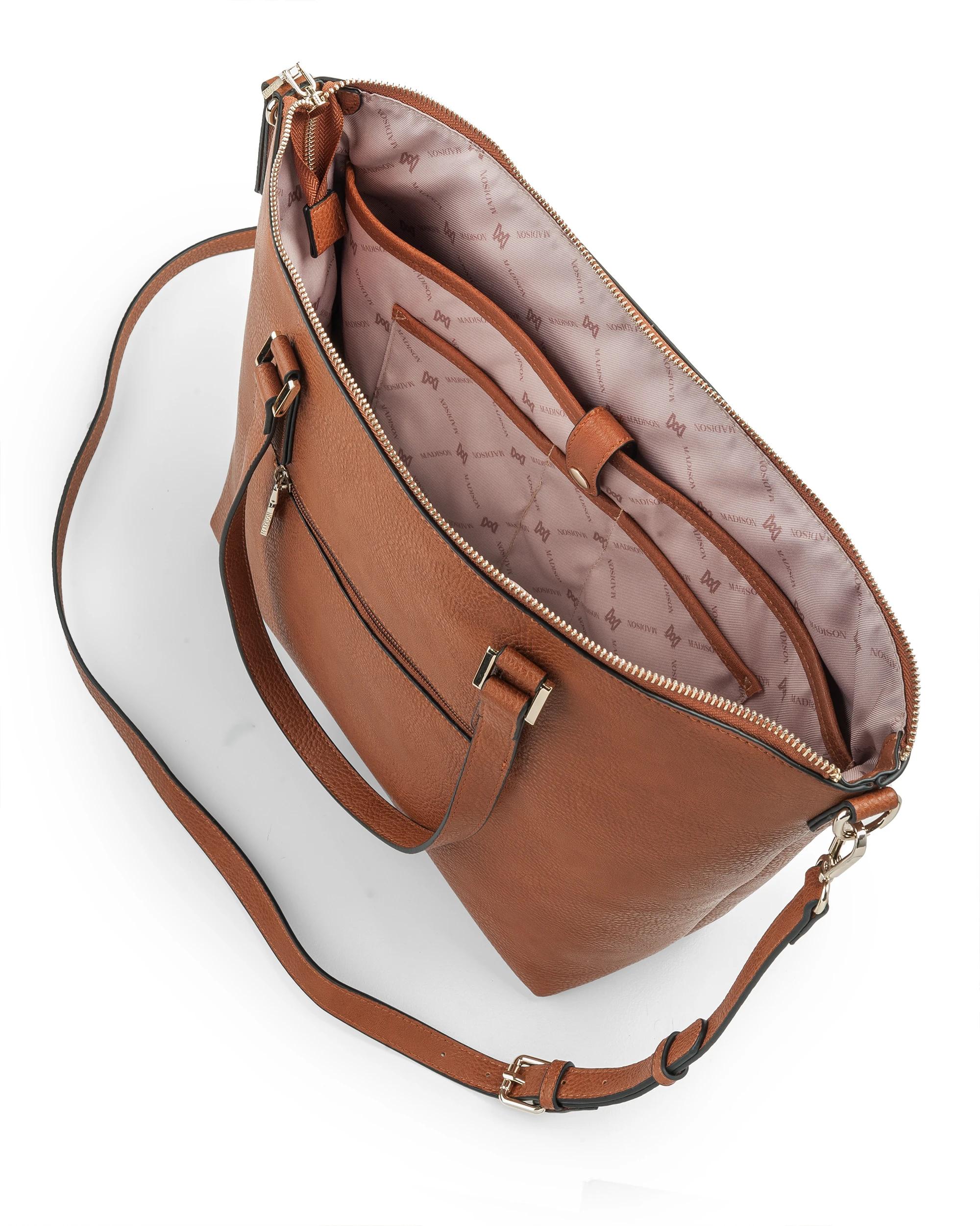6 Madison Accessories Inga Large Tote Bag with Laptop Pocket DK TAN, 6 of 10