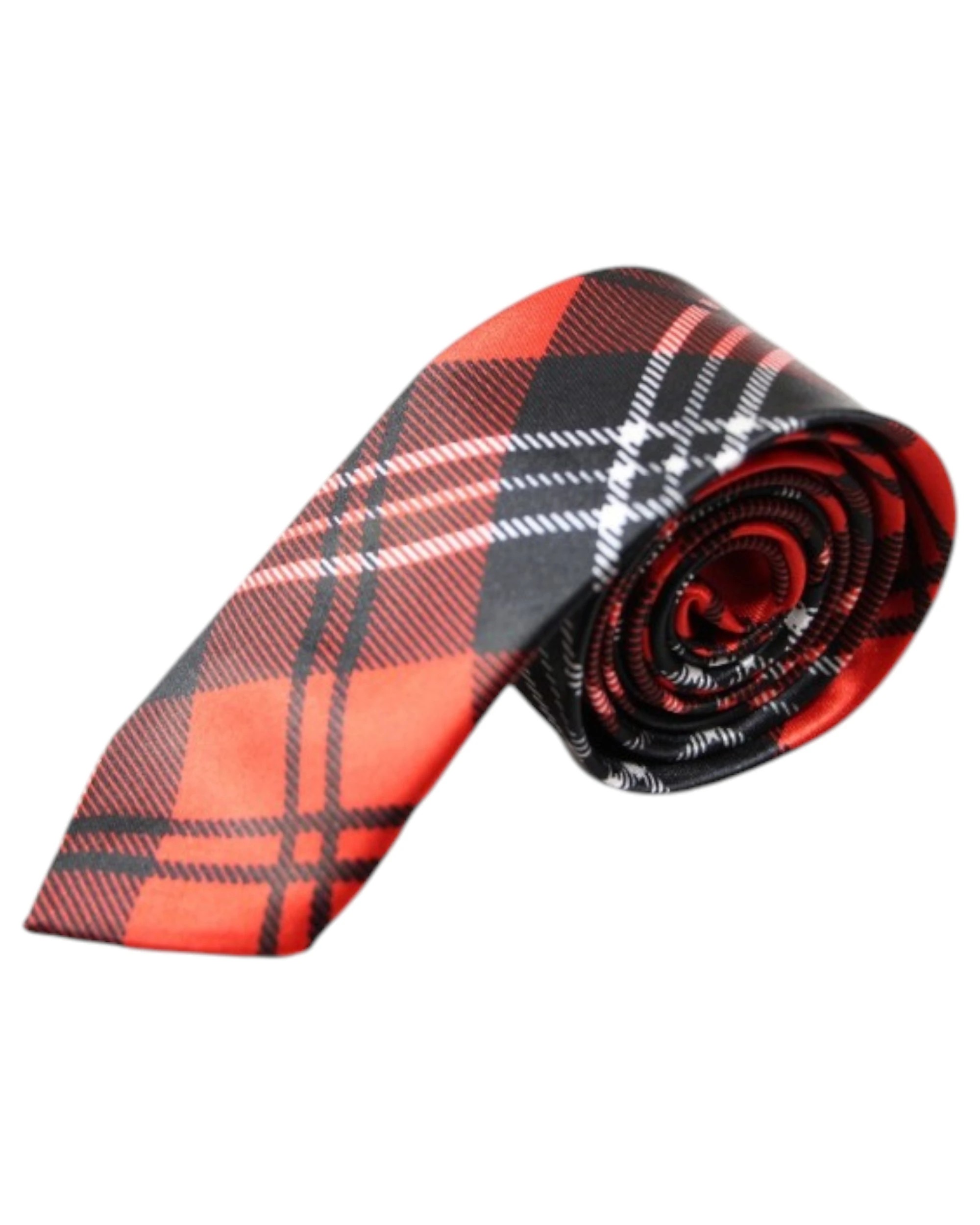 2 Zasel Mens Red & Black Plaid Striped 5cm Skinny Neck Tie, 2 of 2
