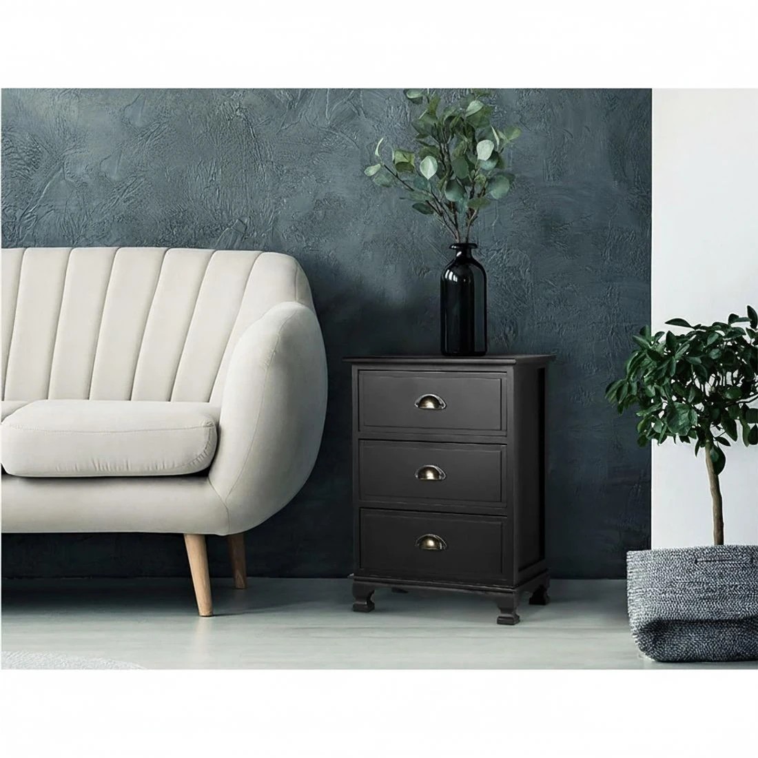 3 Artiss 2x Bedside Table 3 Drawers Vintage - THYME - Black, 3 of 7