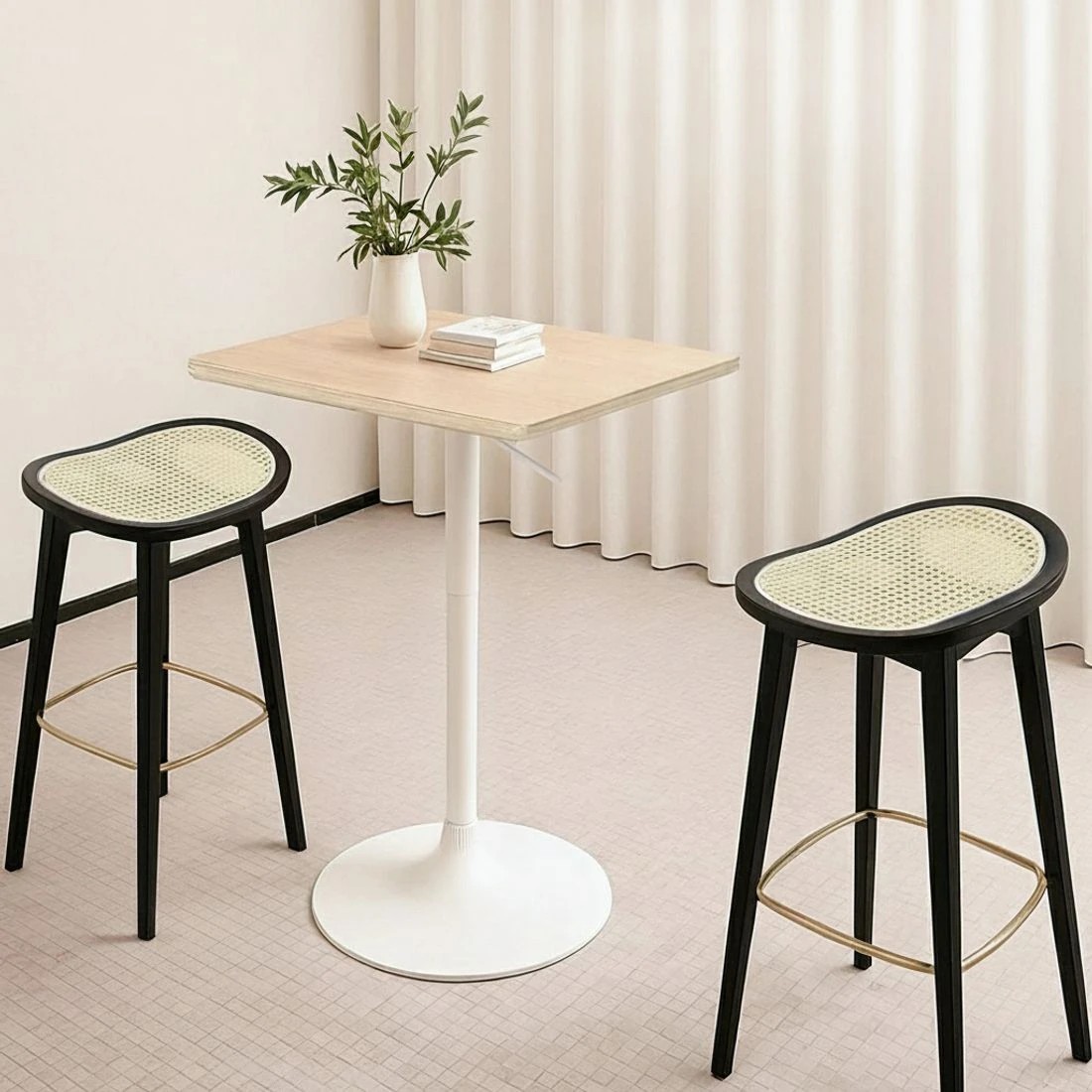 4 Artiss 2x Bar Stools Rattan Counter Kitchen Dinning Chair Bamboo Saddle - Black, 4 of 7