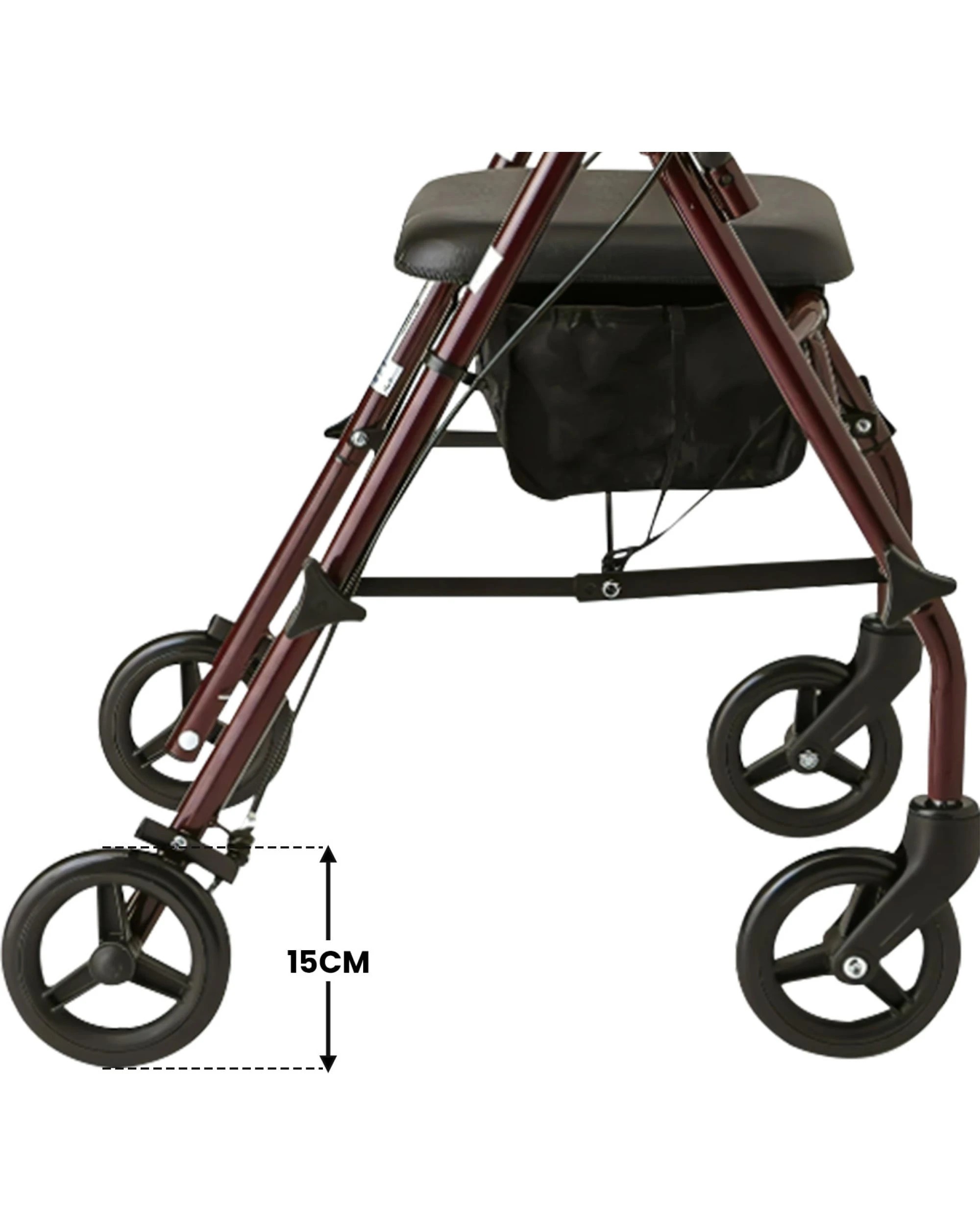 7 Orthonica Folding Steel Rollator 4-Wheel Walker, Adjustable Handles, Storage Seat - Black, 7 of 8