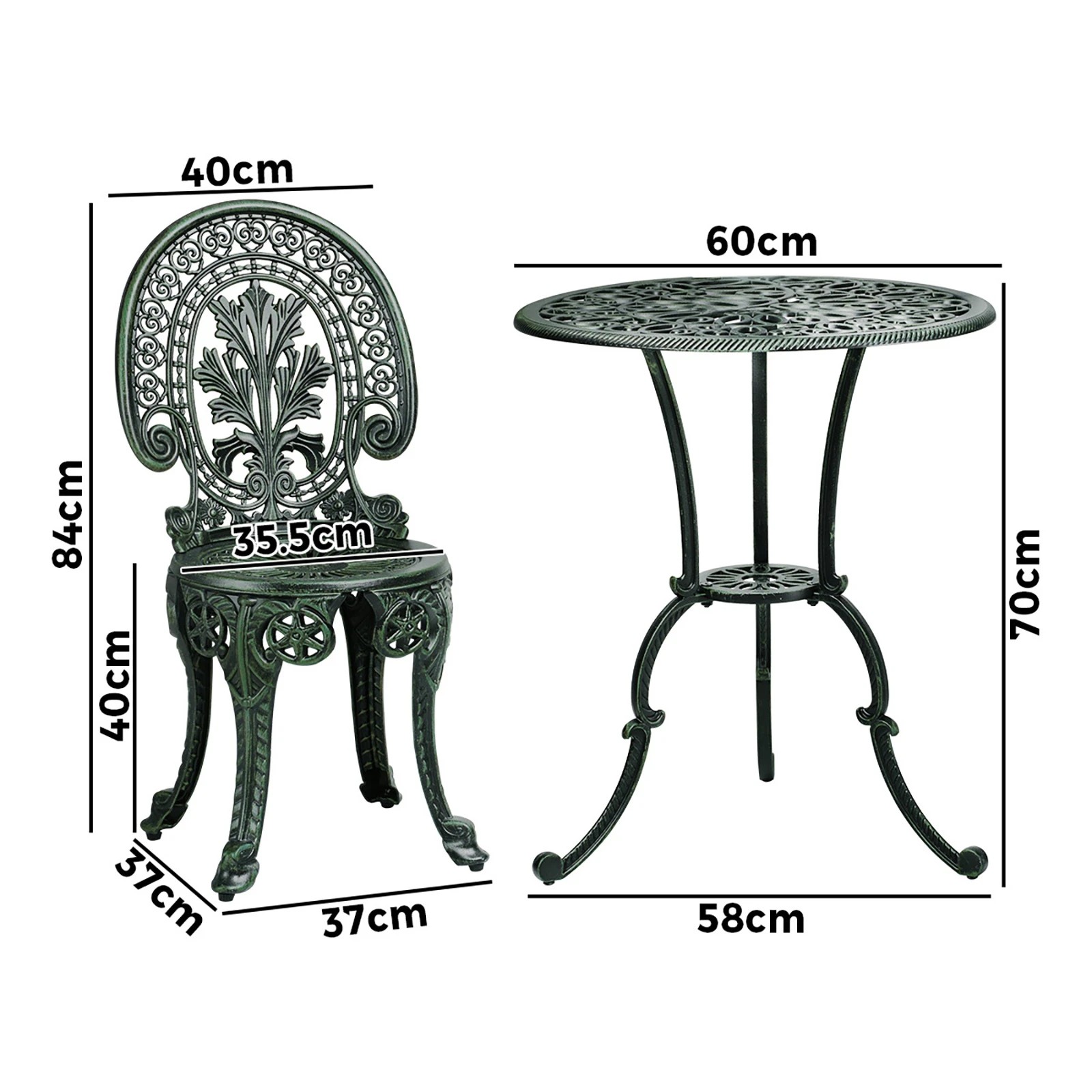 3 Livsip Bistro Setting Outdoor Cast Aluminium Table Chair Garden Furniture 3piece
 - Bronze, 3 of 10
