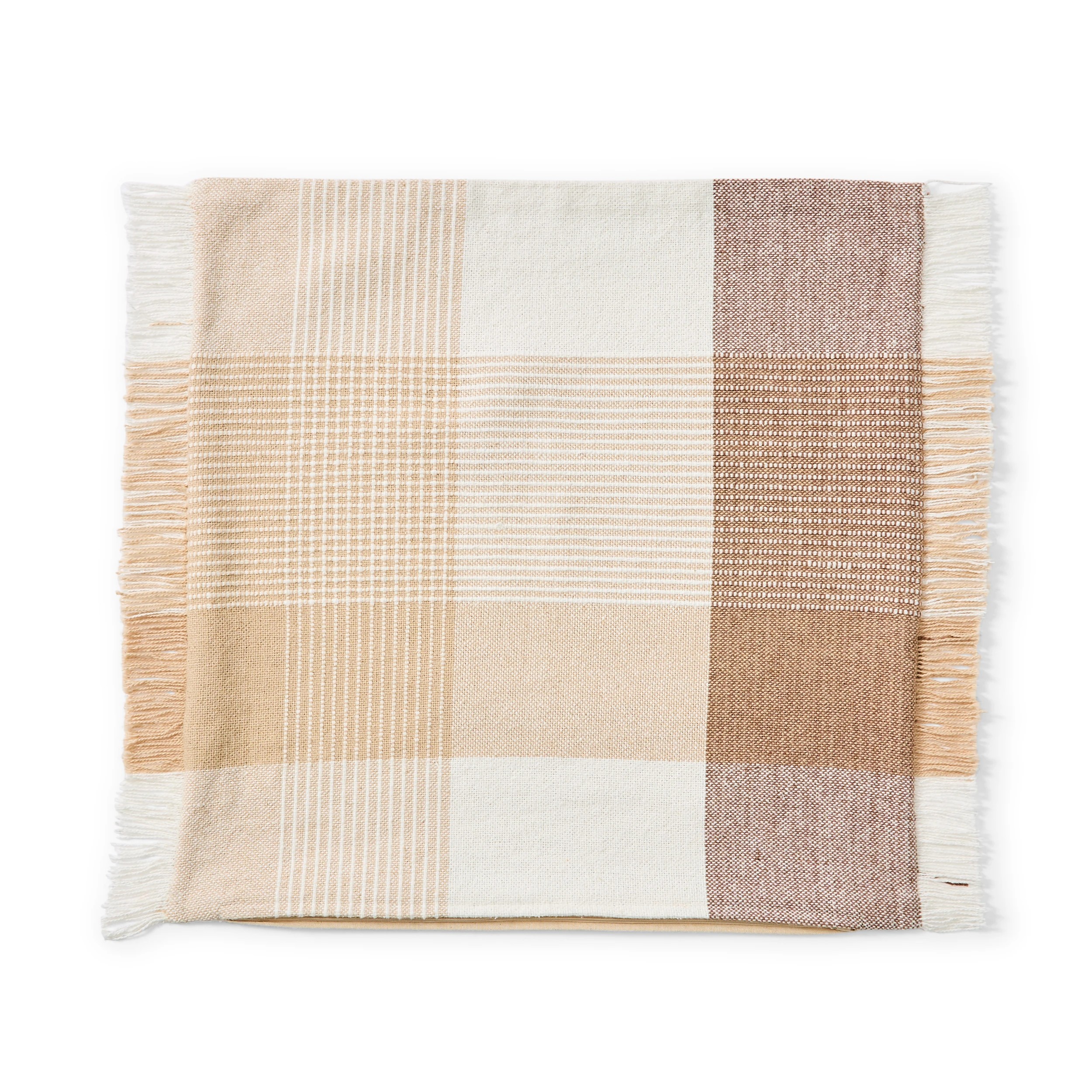 4 50cm Woven Check Cotton Cushion Cover - Beige, 4 of 7