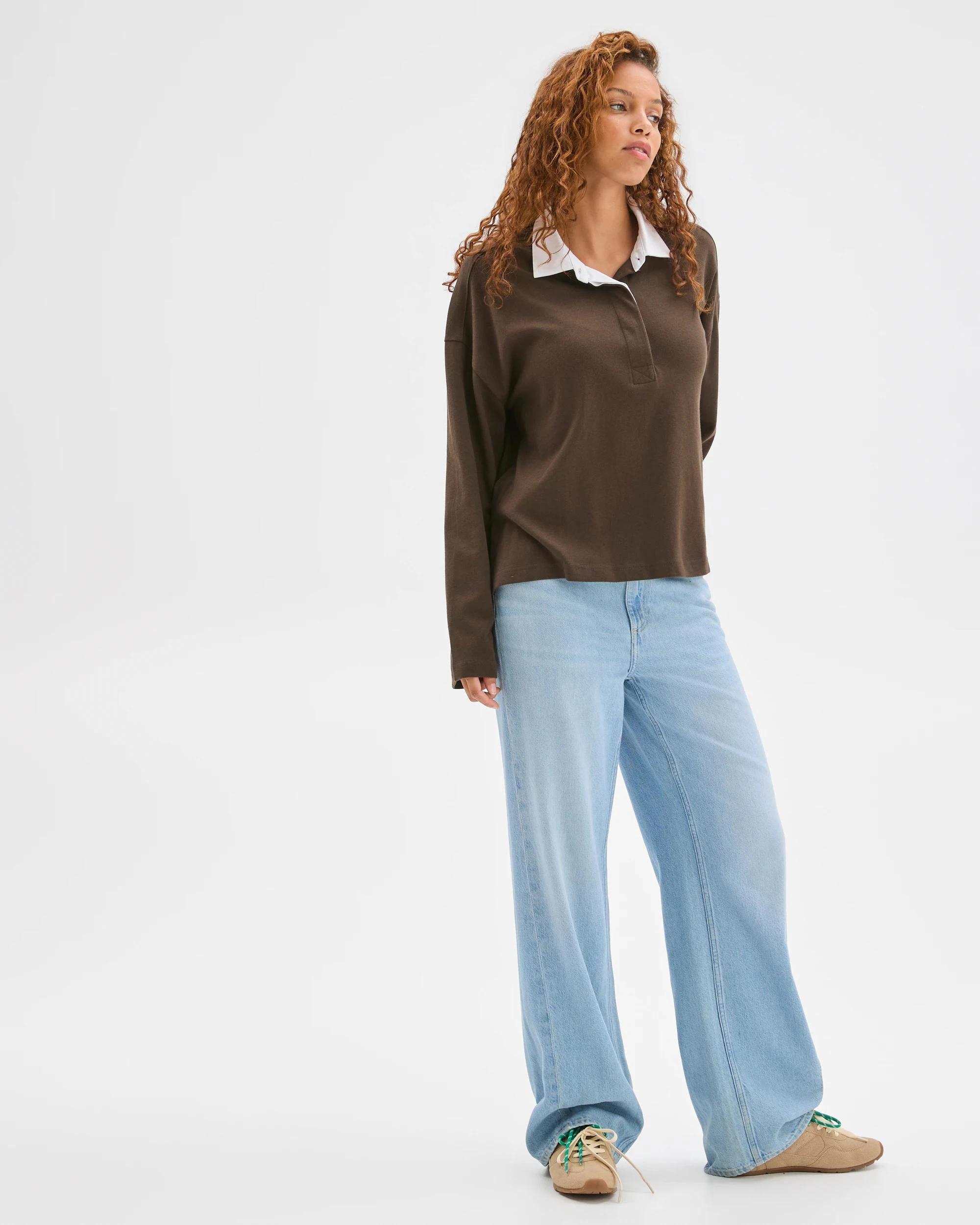 3 Target Woman Australian Cotton Long Sleeve Rugby Polo Top COFFEE BEAN, 3 of 6