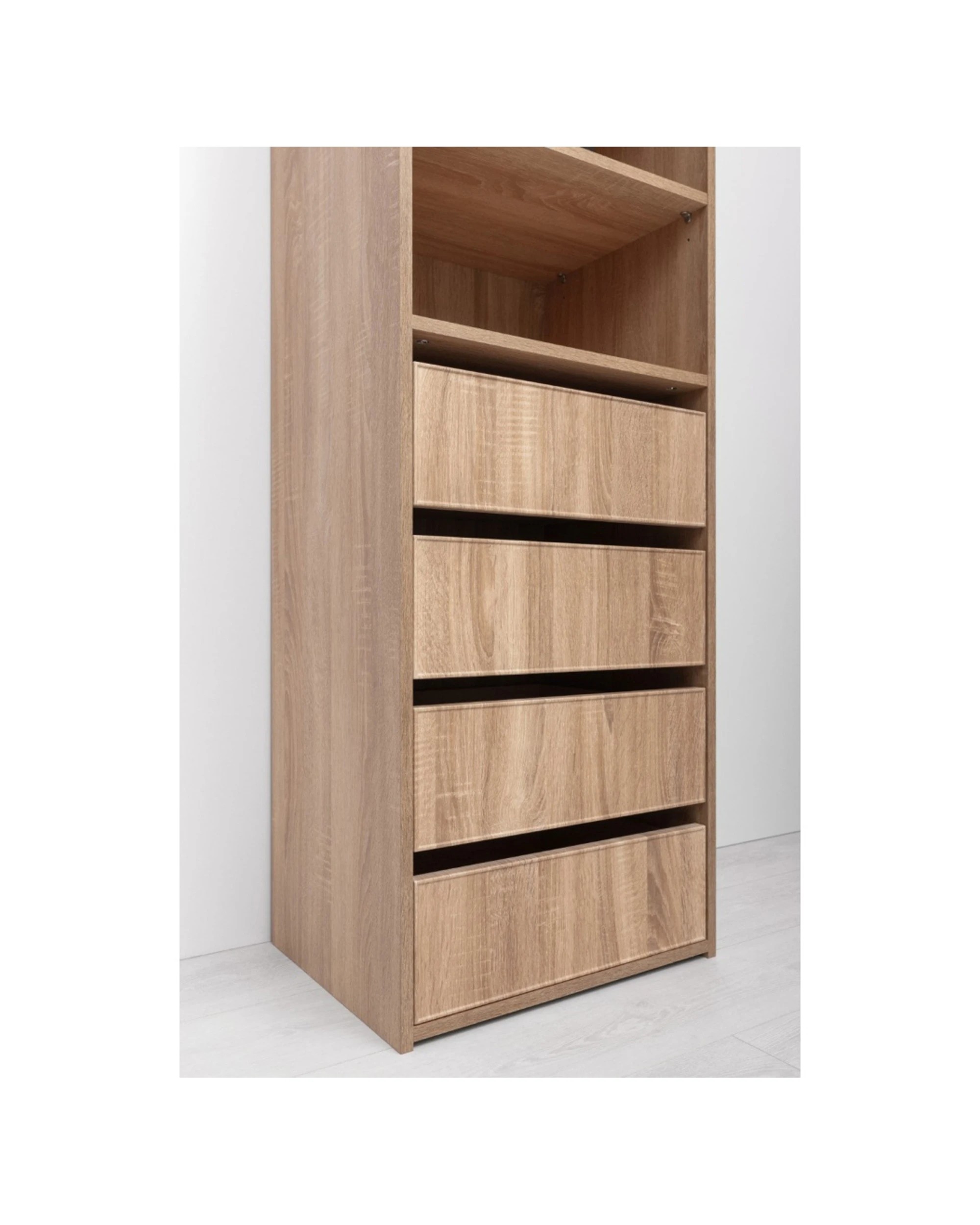 6 European Cabinetry Geneva Built In Wardrobe 4 Drawer 3 Shelf Module Slim Shaker Oak, 6 of 6