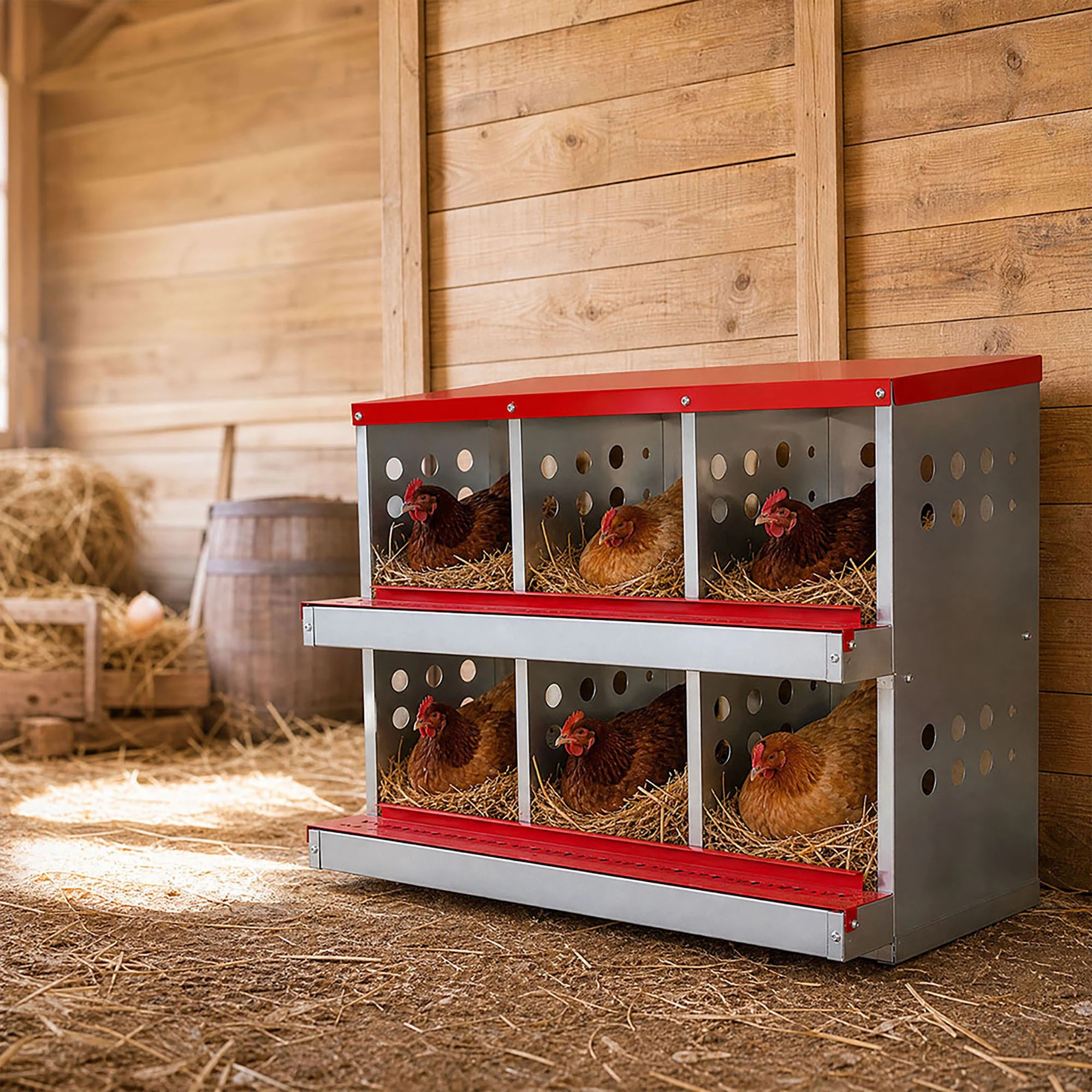 8 Pawz Chicken Nesting Box 6 Hole 2-Tier Roll Away Egg Collection Galvanized Coop, 8 of 8