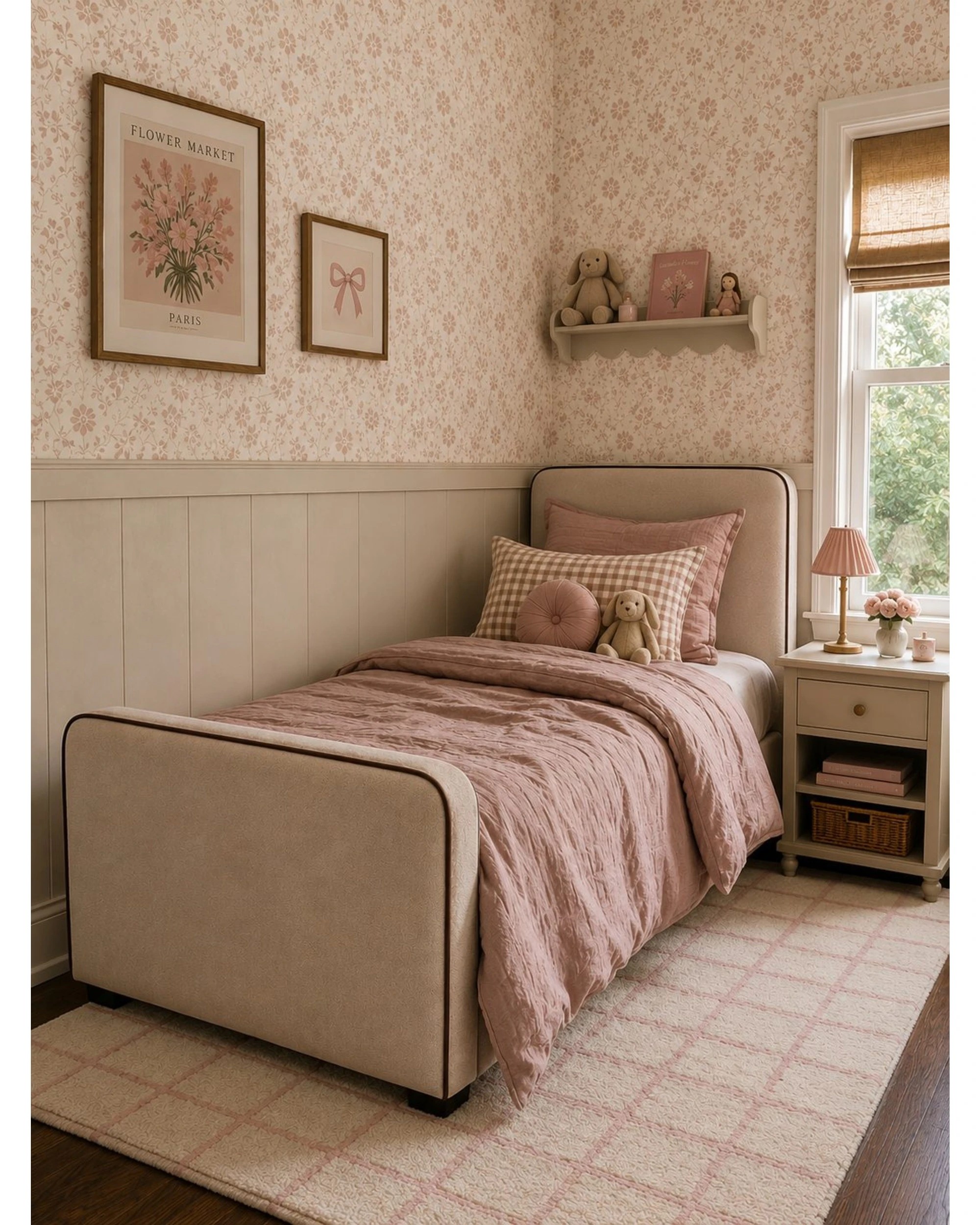1 Hide & Seek Kids Hugo Upholstered Kids Bed - Cream, King Single - White, 1 of 5
