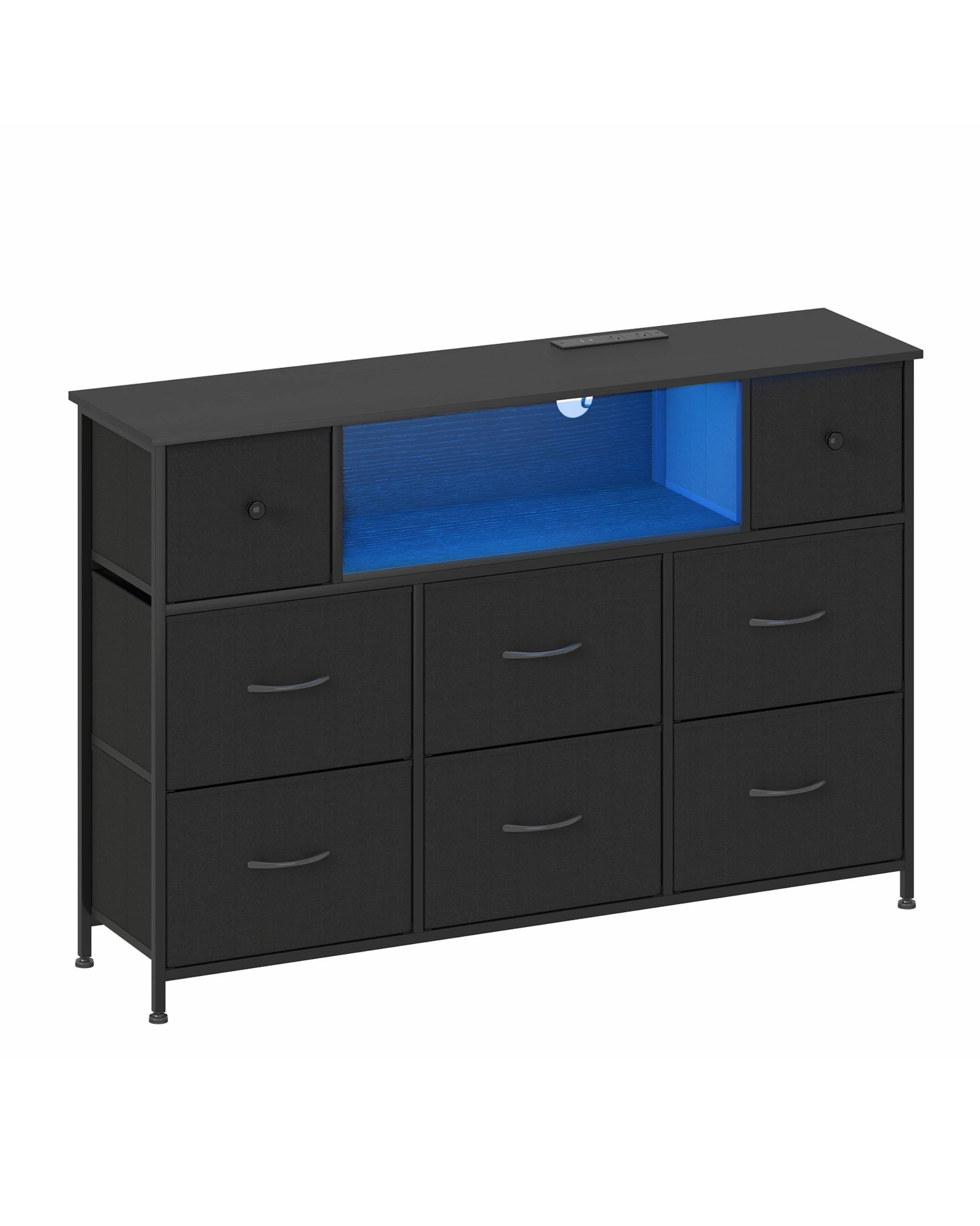 1 Advwin Chest Of 8 Drawers Storage Cabinet With Open Shelves
 - Black, 1 of 9