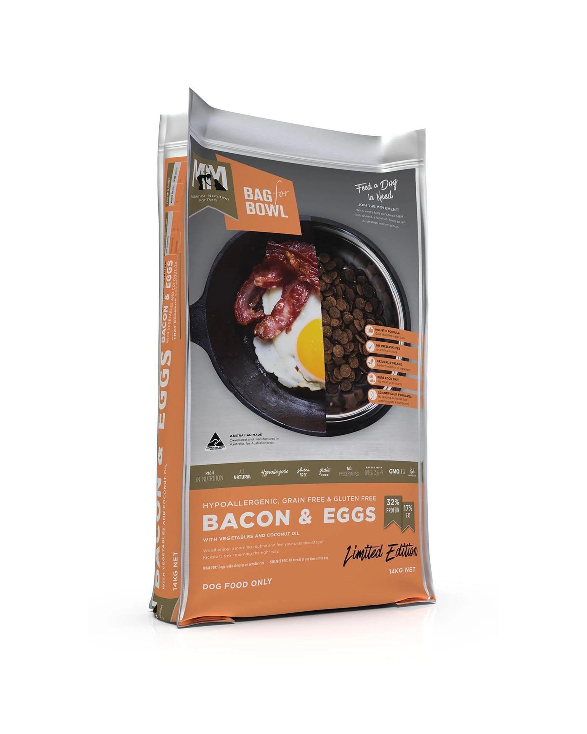 1 MFM All Breeds Grain & Gluten Free Dry Dog Food Bacon & Eggs 14kg, 1 of 2