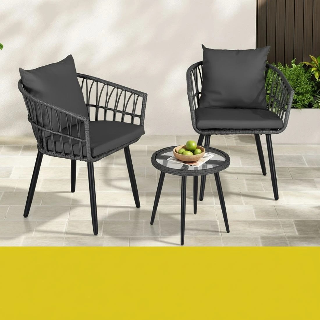 4 Gardeon 3PC Outdoor Bistro Set Patio Furniture Lounge Setting Table and Chairs - Grey, 4 of 6