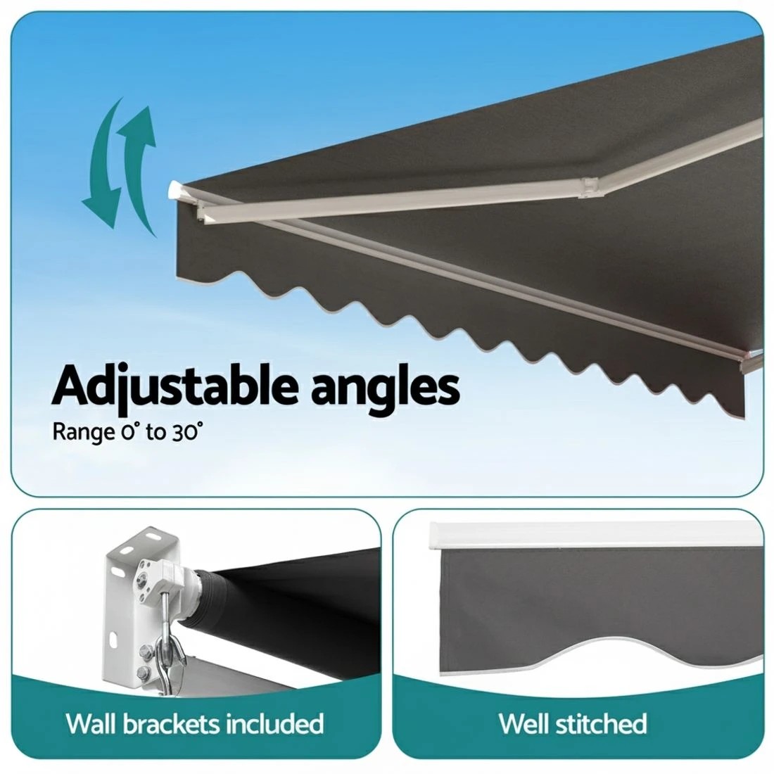 7 Instahut Retractable Folding Arm Awning Manual Sunshade 3M X 2M - Grey, 7 of 9