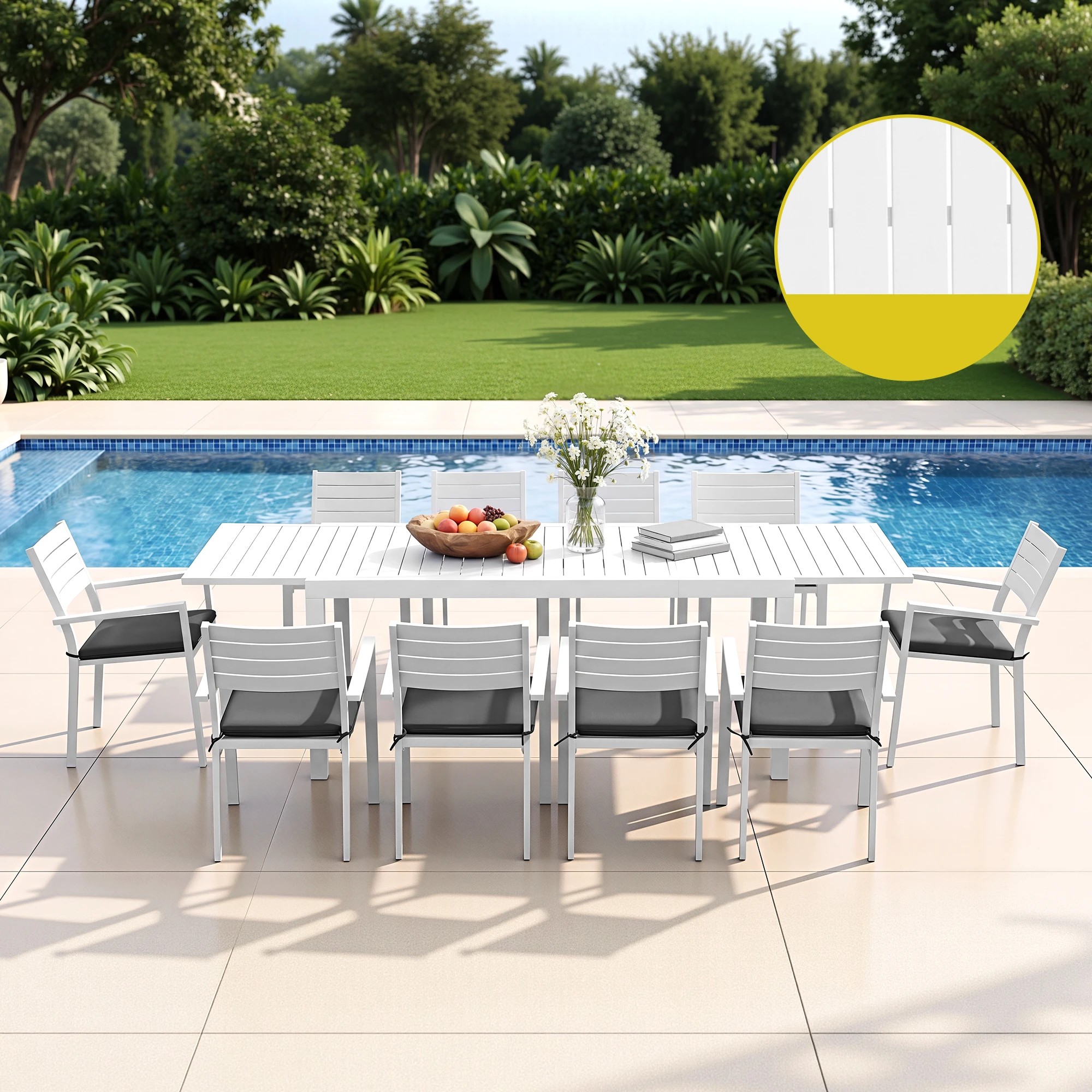 4 Gardeon Outdoor Dining Set 11PCS Aluminum Extendable Table and Chairs Patio Furniture - White, 4 of 9