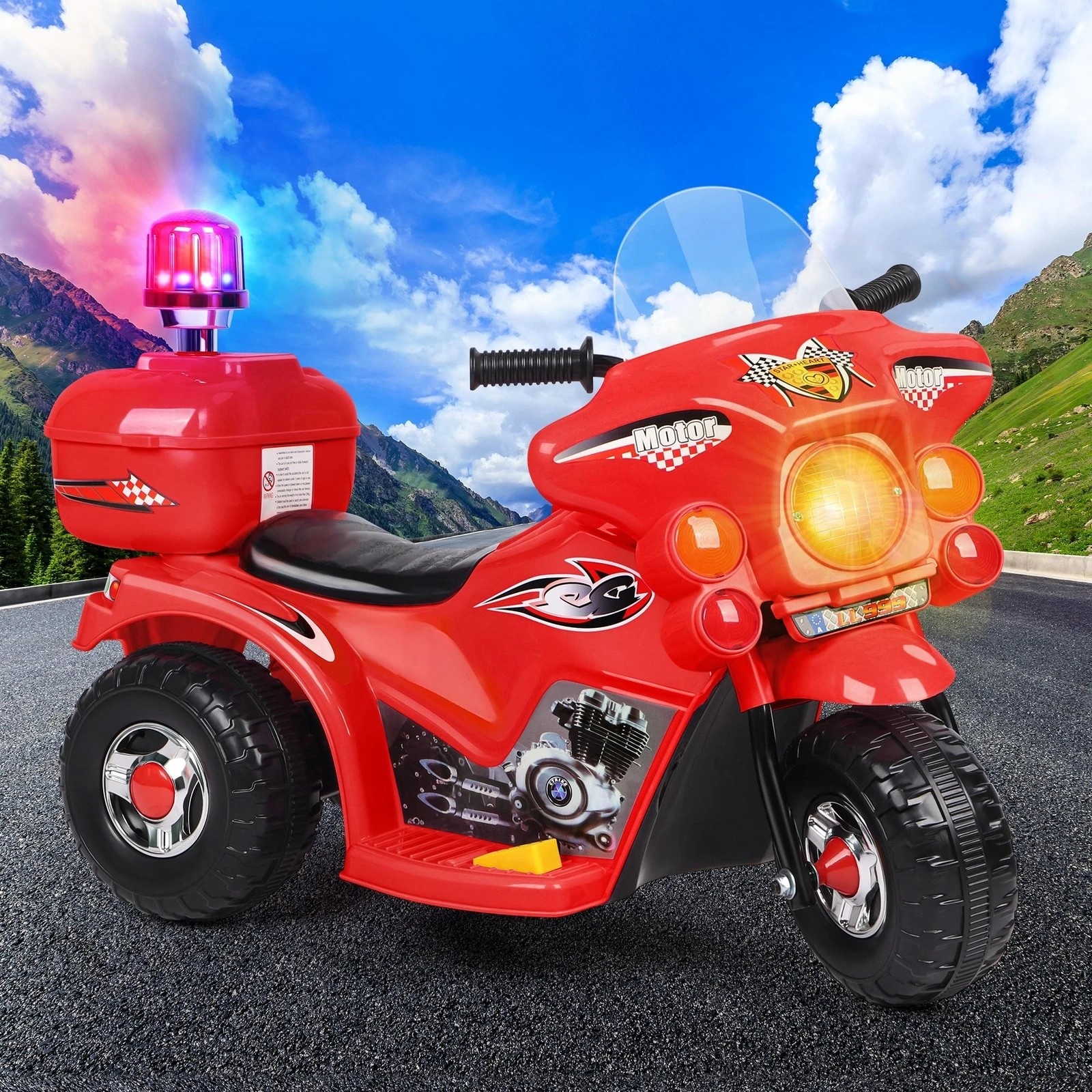 2 Alfordson Kids Ride On Car Police Motorcycle 6V Electric Toy 25W Motor MP3 - Red, 2 of 9