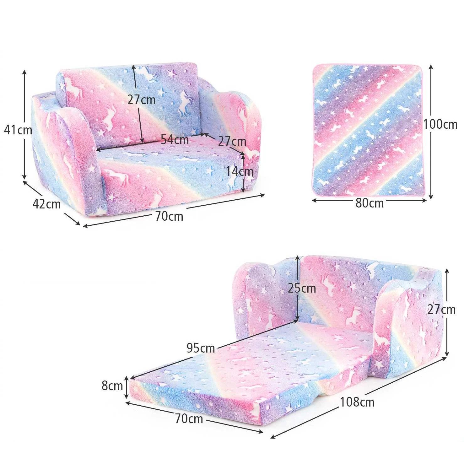 2 Costway 2-in-1 Luminous Foldable Sofa w/Blanket & Machine Washable Flannel Cover - Multi, 2 of 2