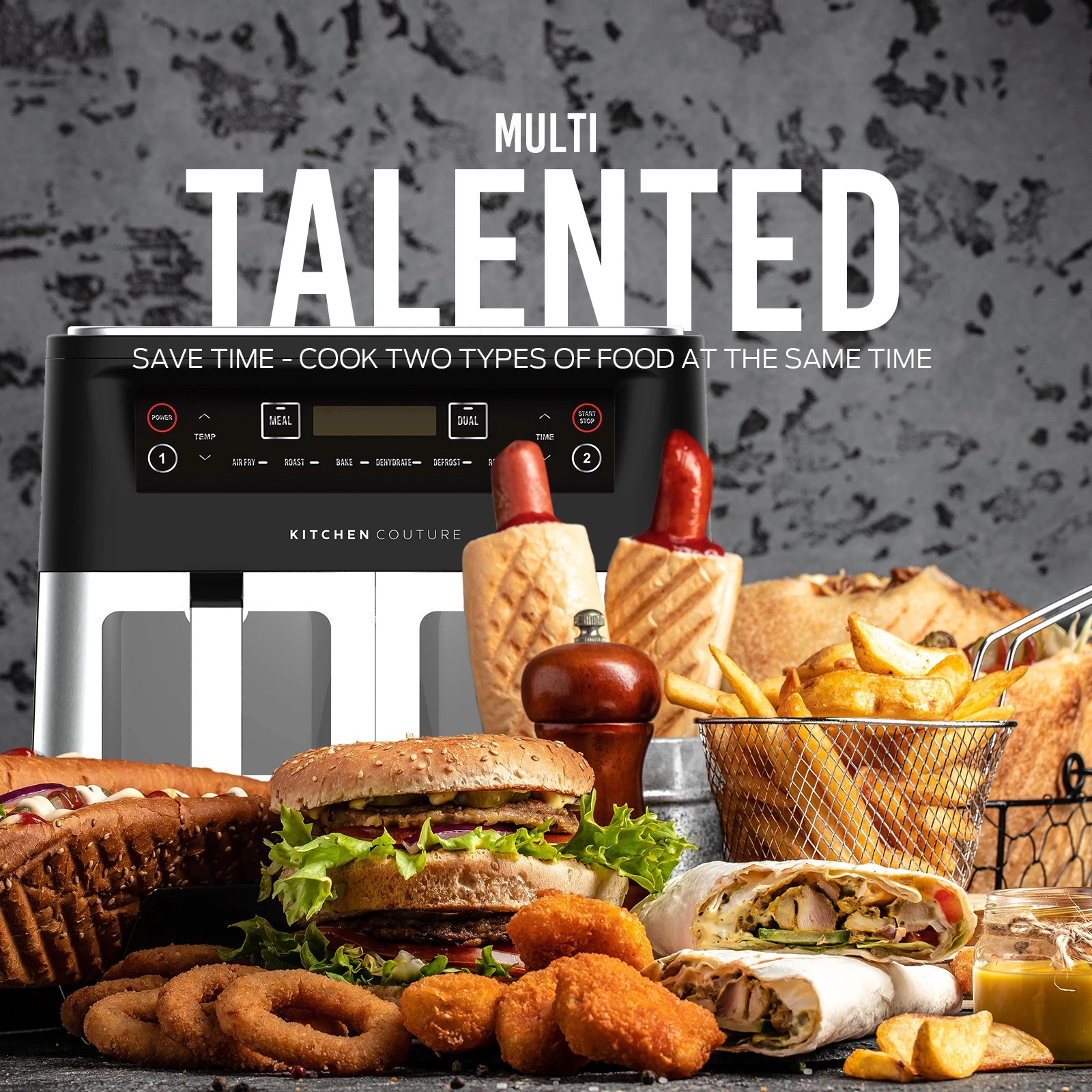 4 Kitchen Couture Dual View 2 x 5 Litre Air Fryer 6 Programs Stainless Steel - Silver, 4 of 10