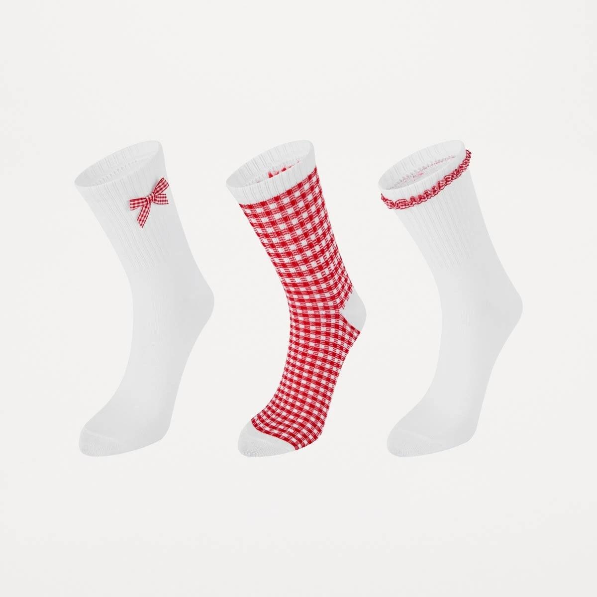 1 3 Pack Fashion Frill Quarter Crew Socks FASHION FRILL RED GINGHAM, 1 of 3