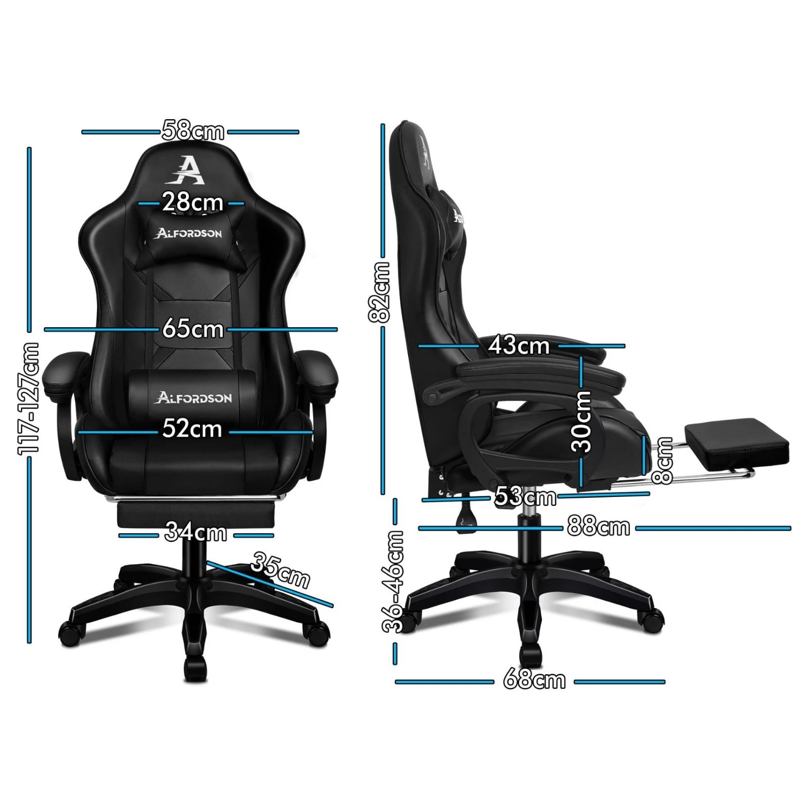 3 Alfordson Gaming Office Chair Racing Massage Computer Seat Footrest Leather - Black, 3 of 10