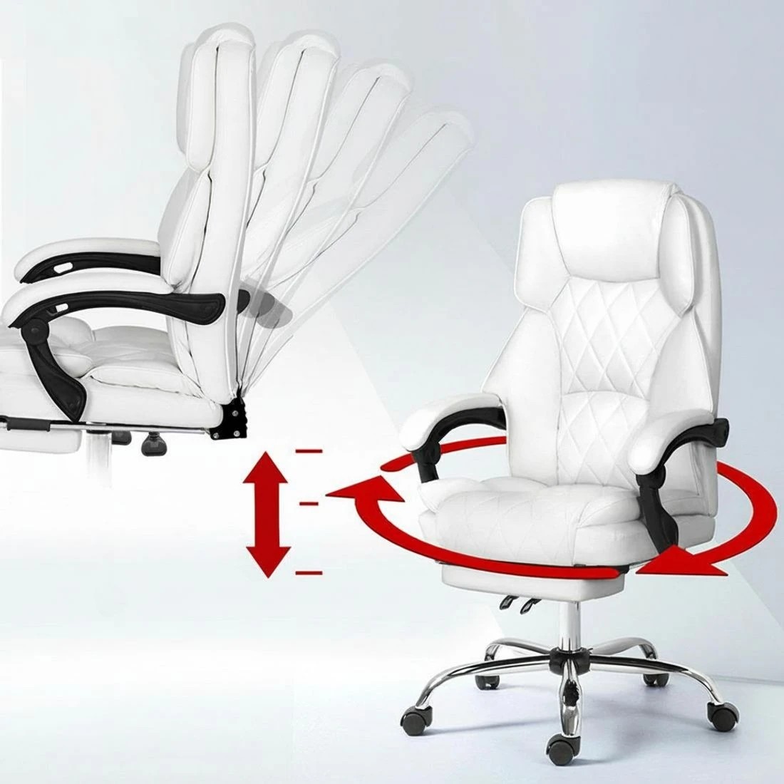 5 Artiss Executive Office Chair Leather Footrest - White, 5 of 5