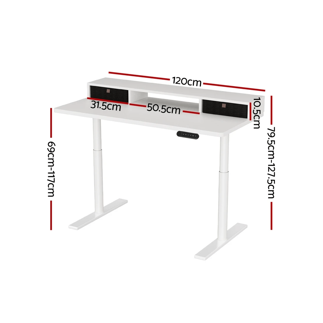 2 Artiss Electric Standing Desk with Storage Rack Shelf Drawers  120CM - Multi, 2 of 2