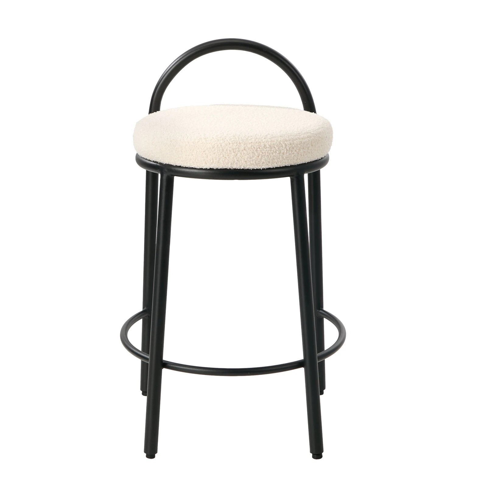 6 Oikiture 2x Bar Stools Dining Chairs Round Counter Seat Boucle - White, 6 of 9