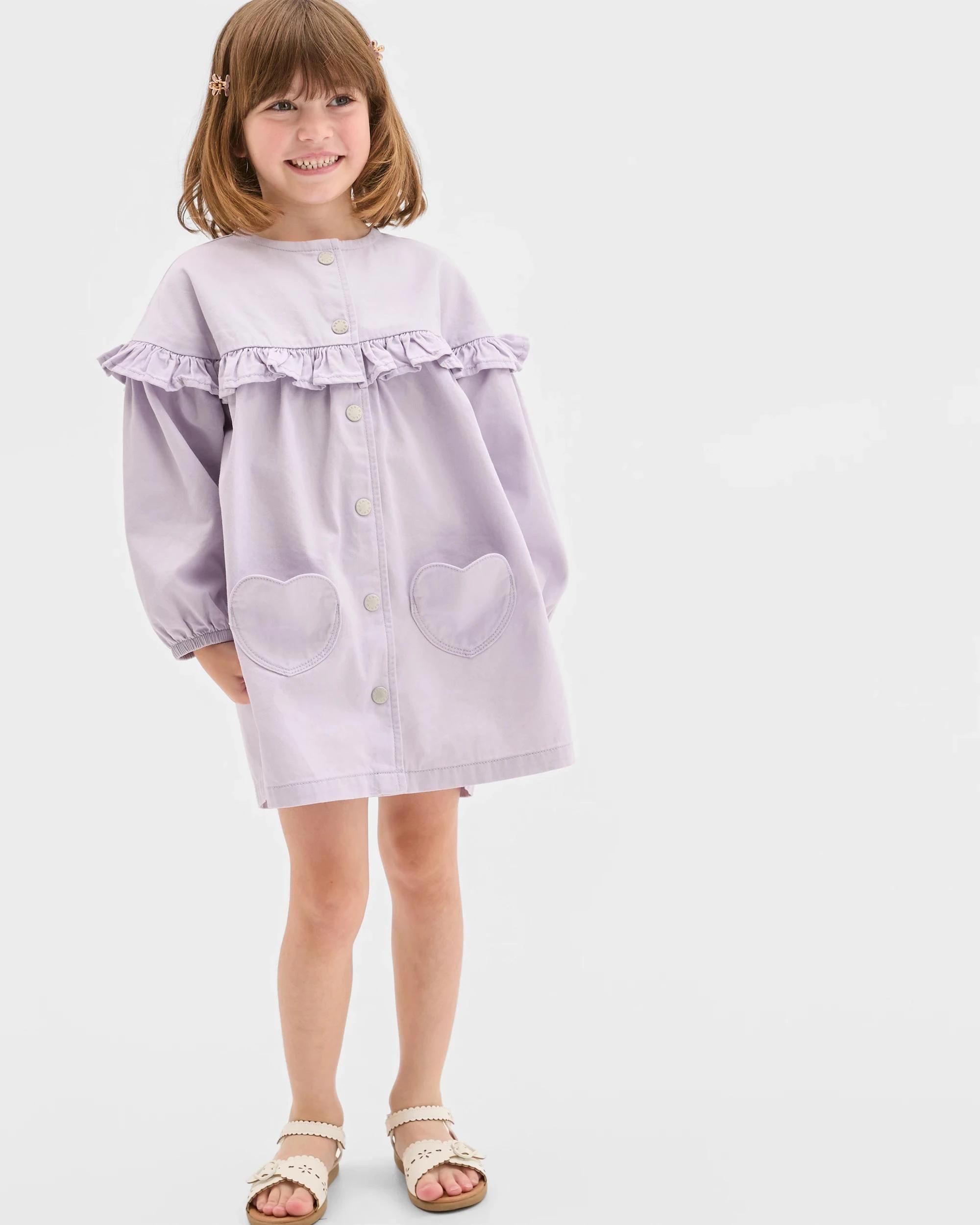 1 Target Kids Denim Long Sleeve Ruffle Dress PURPLE DENIM SOLID, 1 of 5