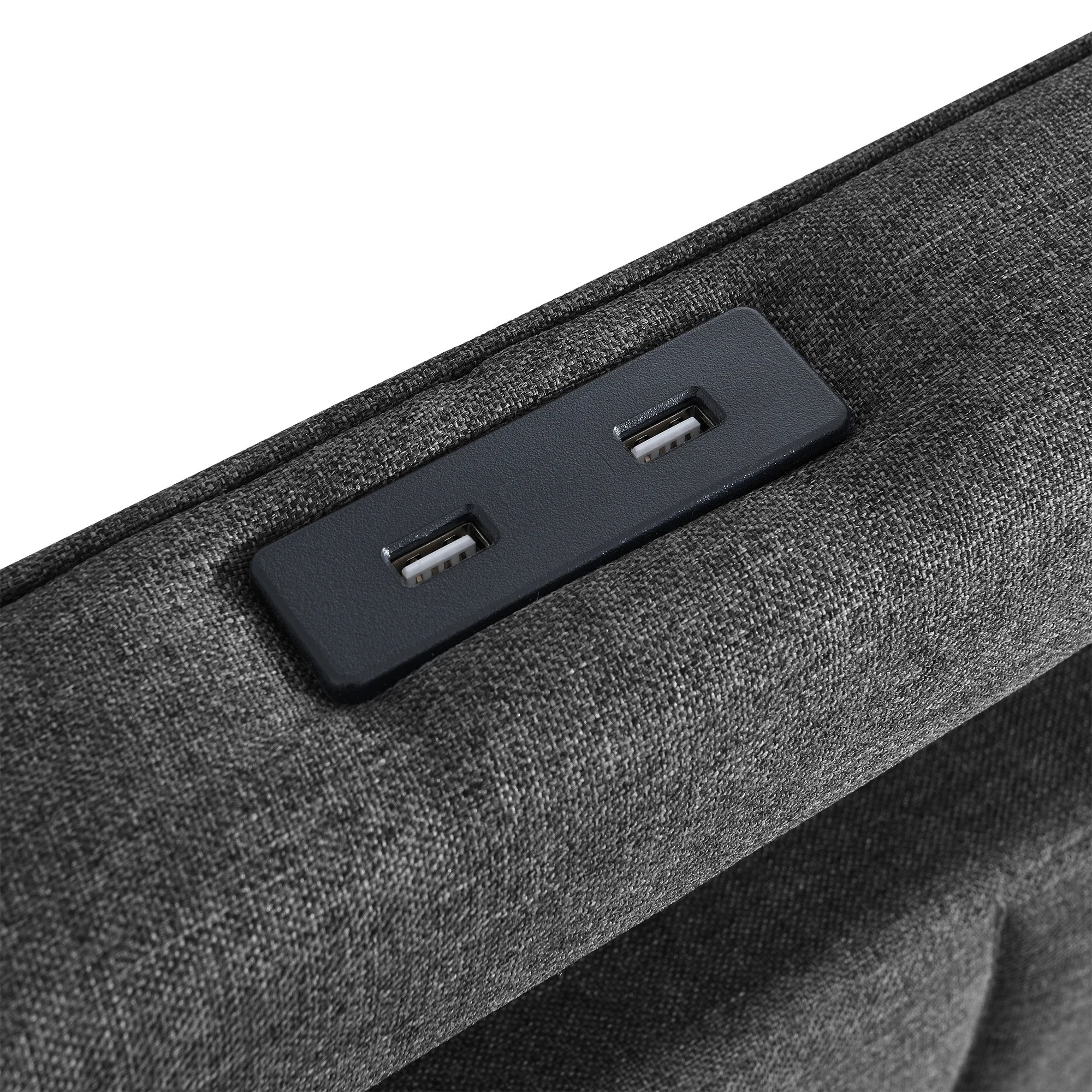 5 Levede Double Size Bed Frame Linen Fabric with LED Charging Station and 4 Drawers, 5 of 8