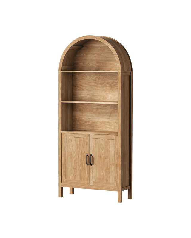Oikiture Arched Bookshelf Display Shelf Bookcase Bookshelves Storage Cabinet
 - nat