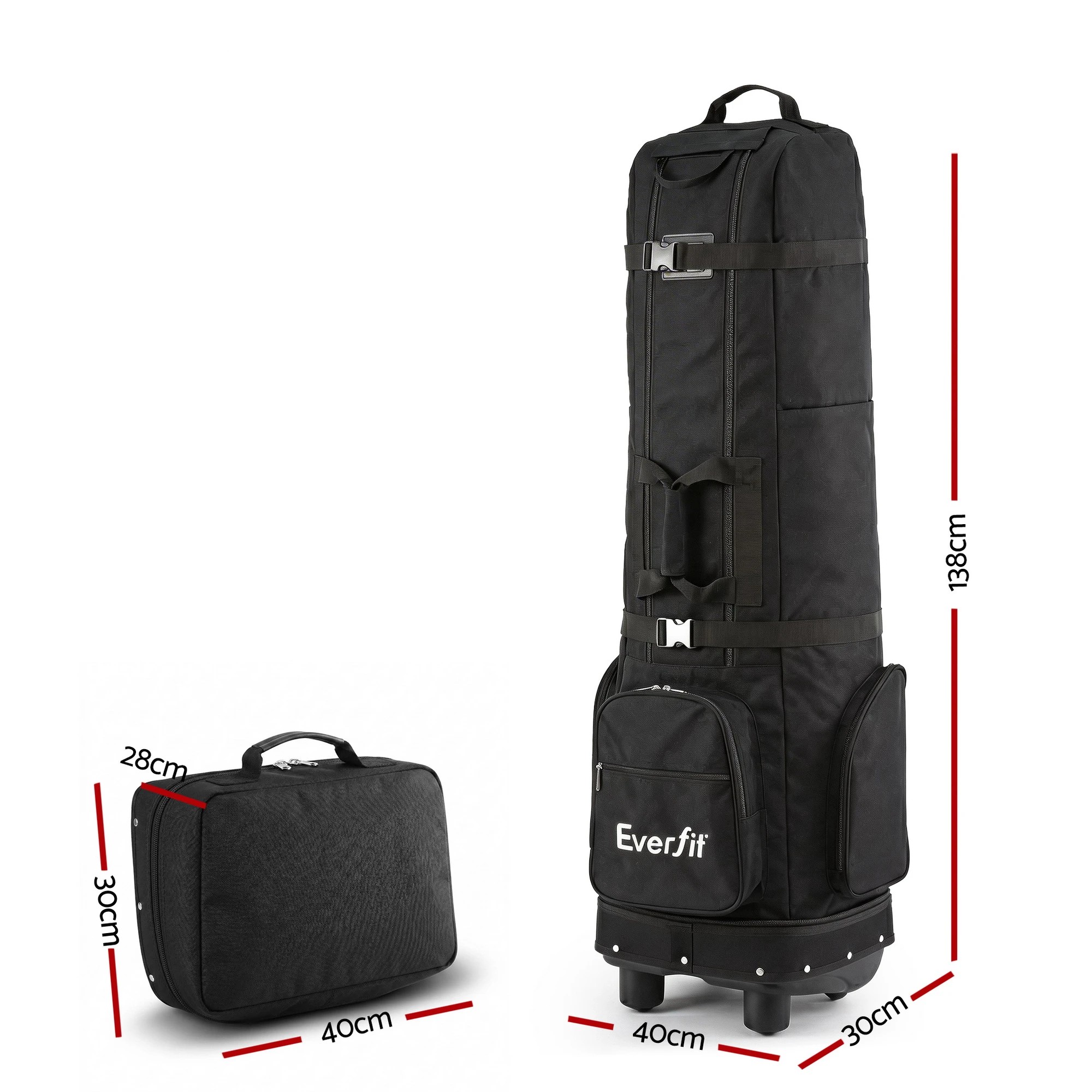 1 Everfit Golf Travel Bag Flight Cover Foldable Soft Case Wheels - Black, 1 of 1