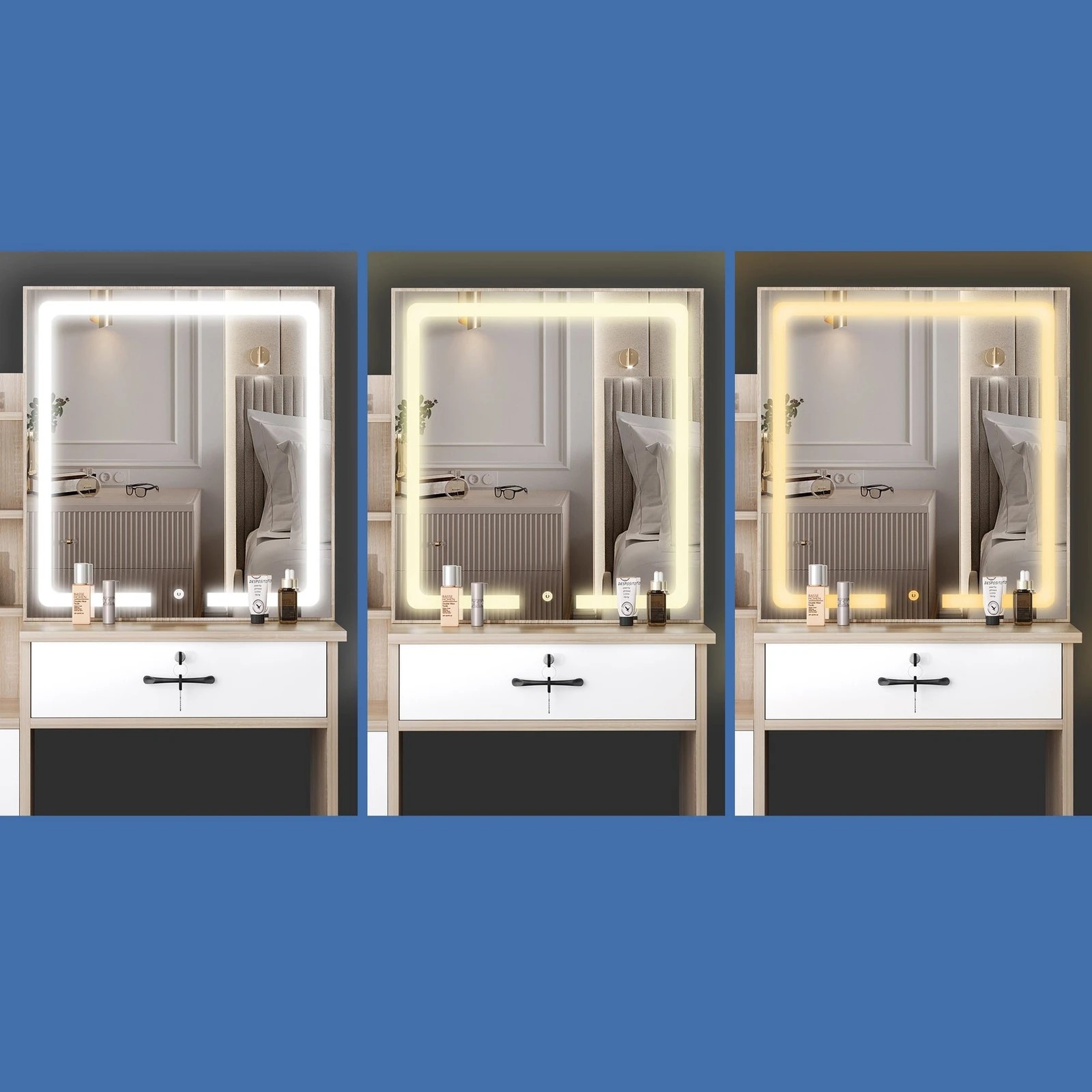 6 Alfordson Dressing Table Stool Set Makeup Mirror Vanity Desk Drawers - Wood, 6 of 10