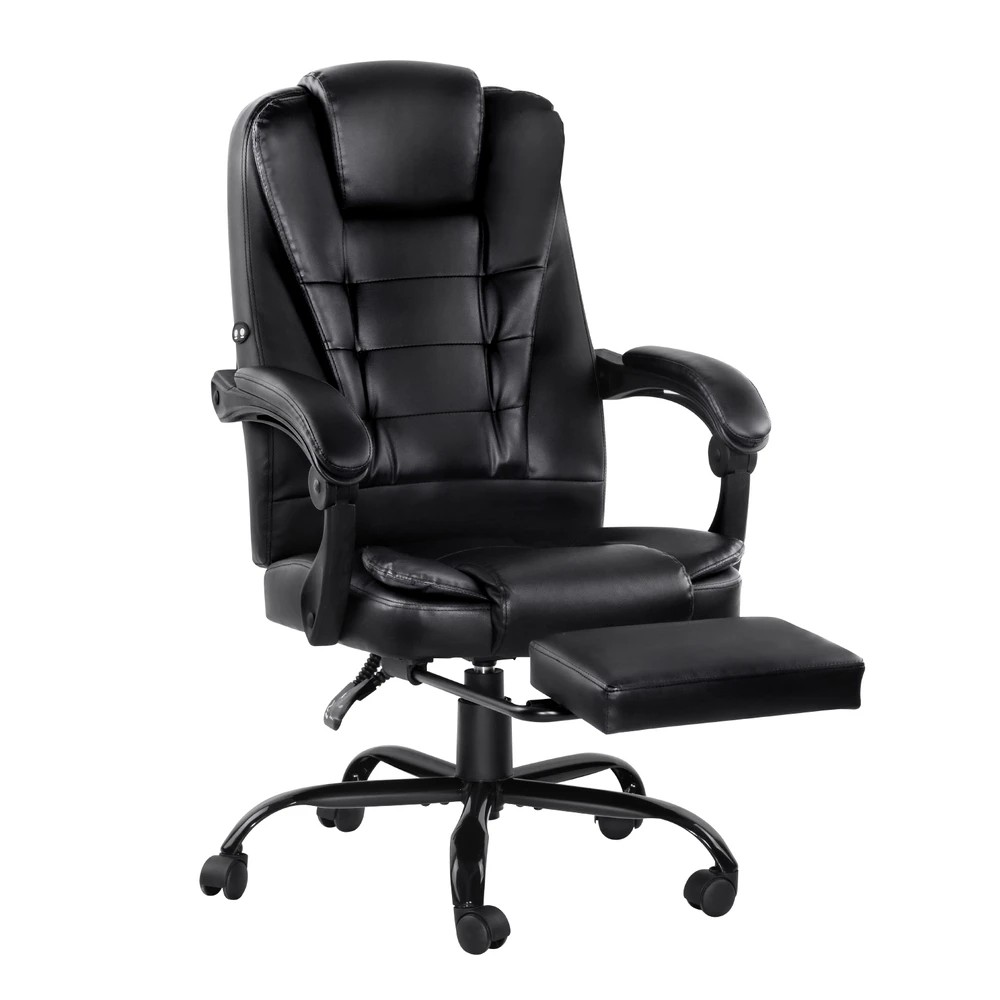1 Artiss 2 Point Massage Office Chair PU Leather Footrest - Black, 1 of 6