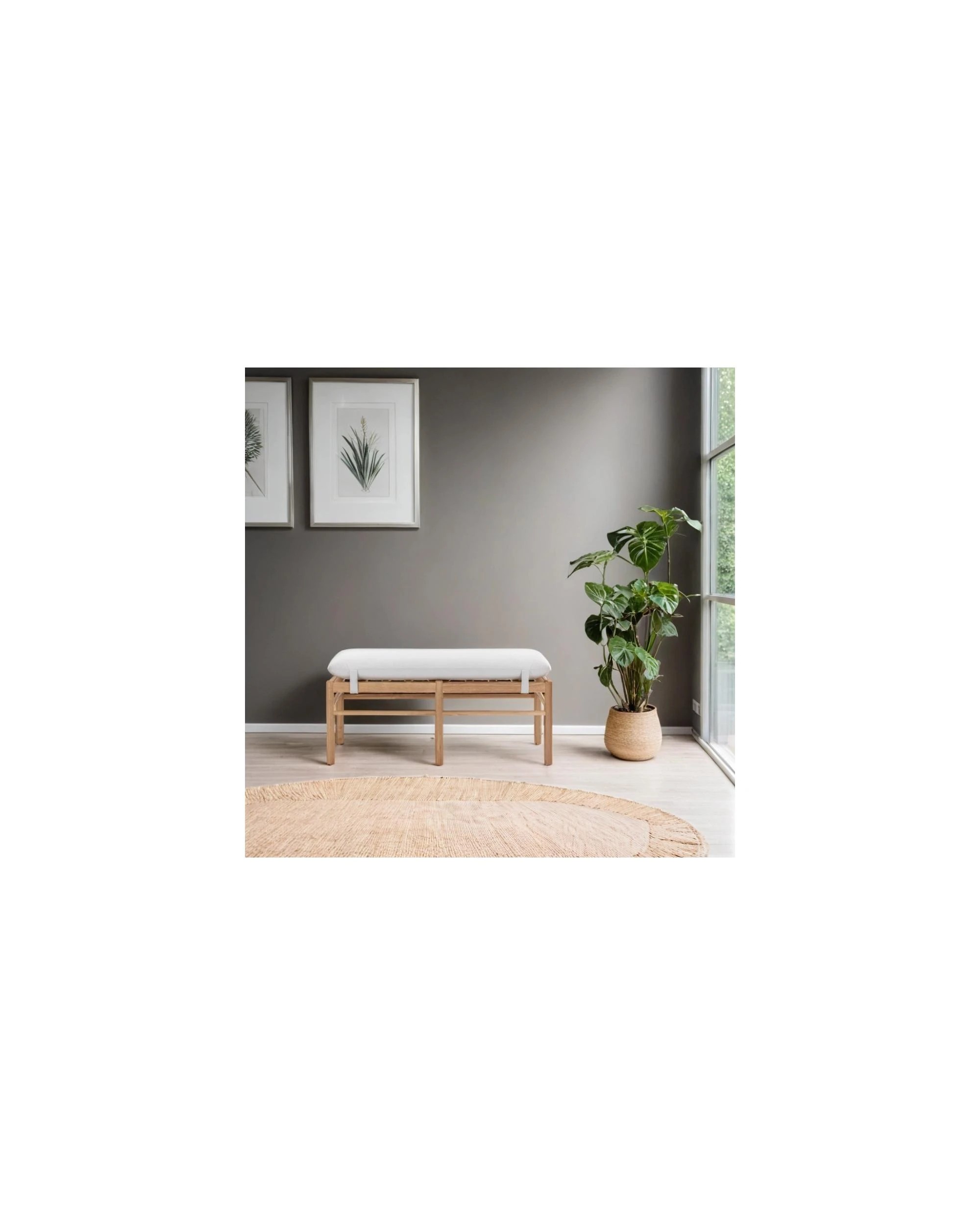 2 Kodu Bench Seat 113W with Cushion Rubberwood - Beige, 2 of 10