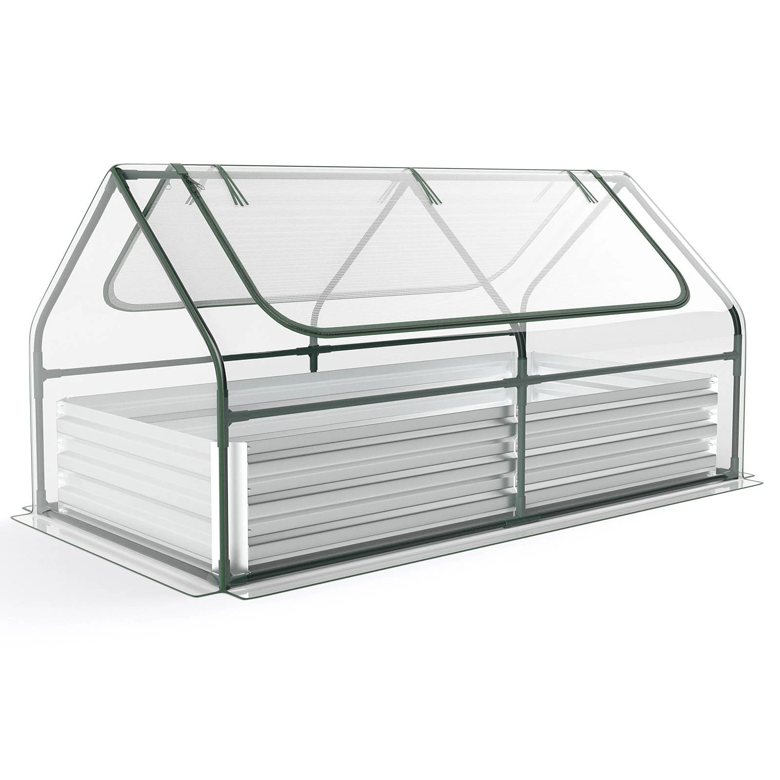 1 Costway Mini Greenhouse Flower Garden Shed Bottomless Garden Bed w/Dual 2-Tier Windows - Green, 1 of 1