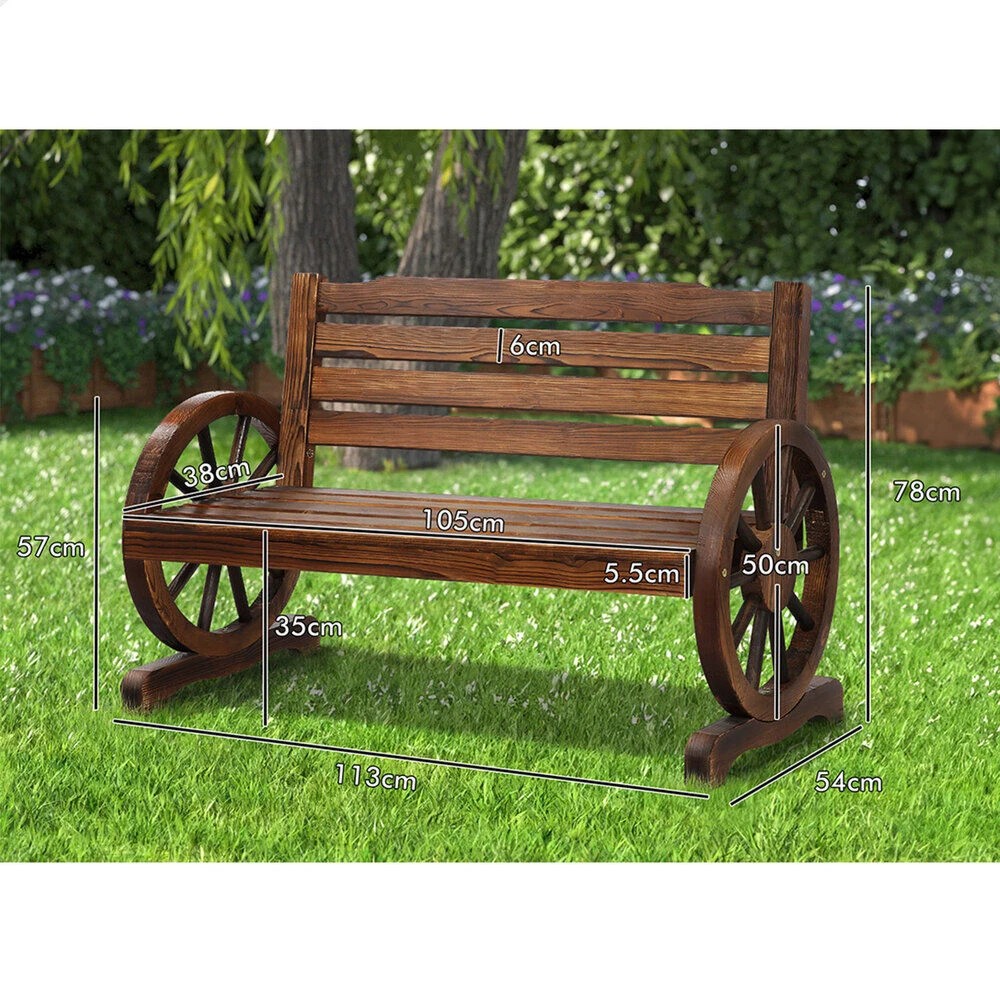 9 Alfordson Wooden Garden Bench Wagon Wheel Chair Seat Outdoor Patio - Charcoal, 9 of 9