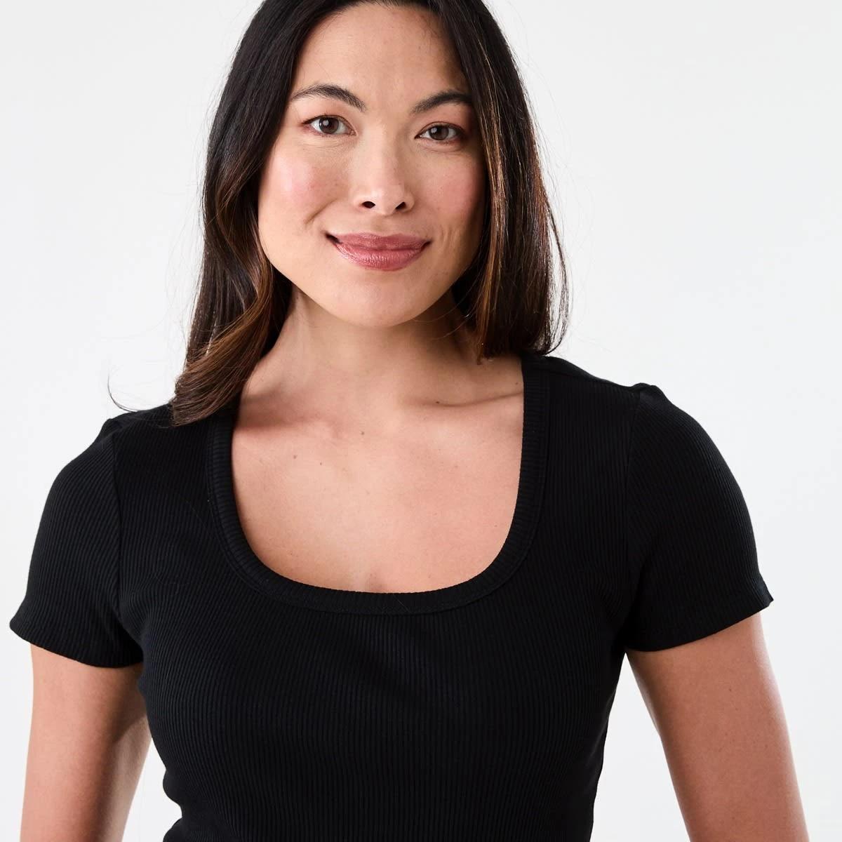 4 Short Sleeve Rib Square Neck T-shirt Black, 4 of 5