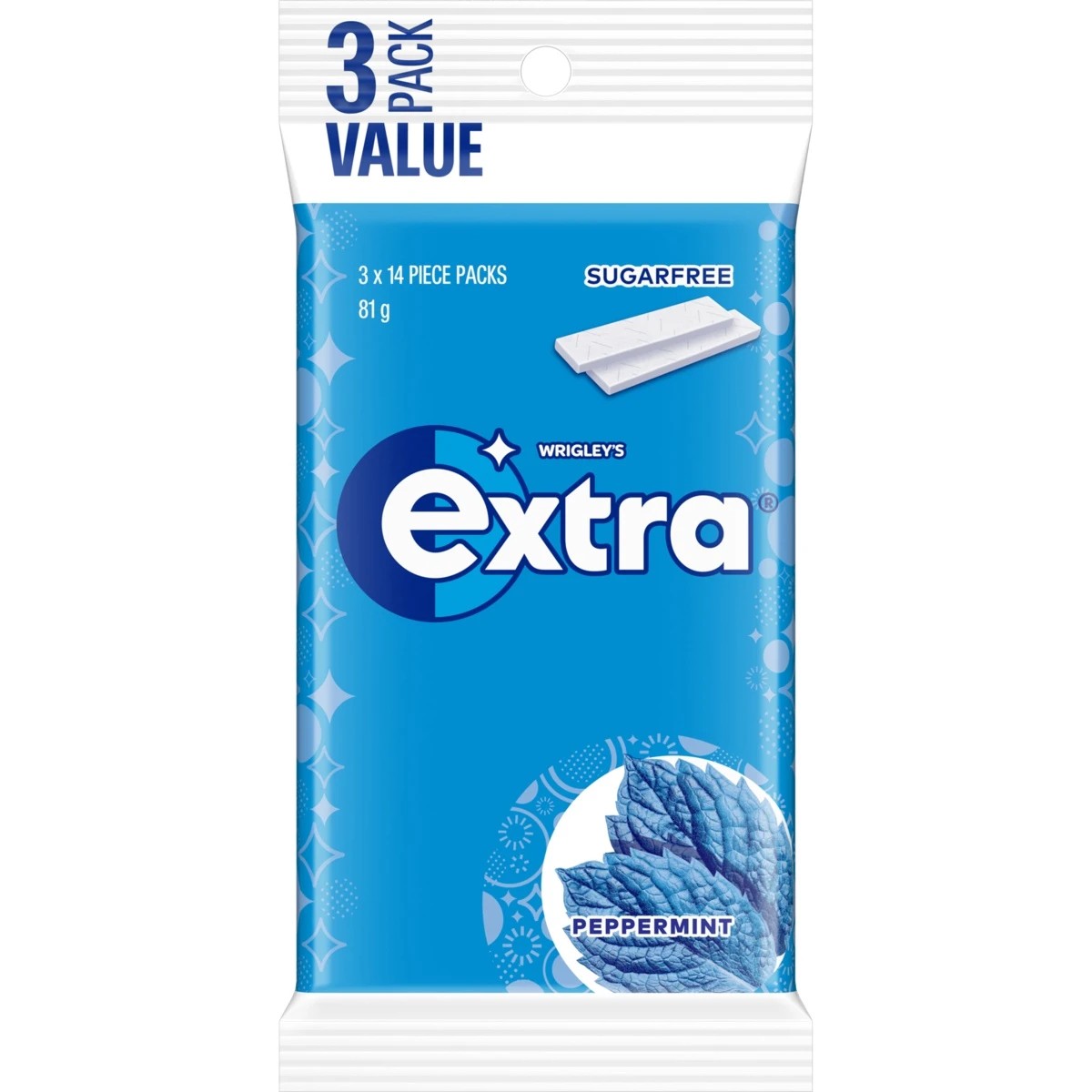 1 Wrigley's 3 Pack Extra Peppermint Chewing Gum 81g, 1 of 5