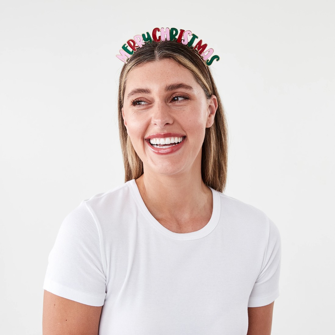 4 Merry Christmas Headband - Gold Tone, Pink, Red and Green, 4 of 5