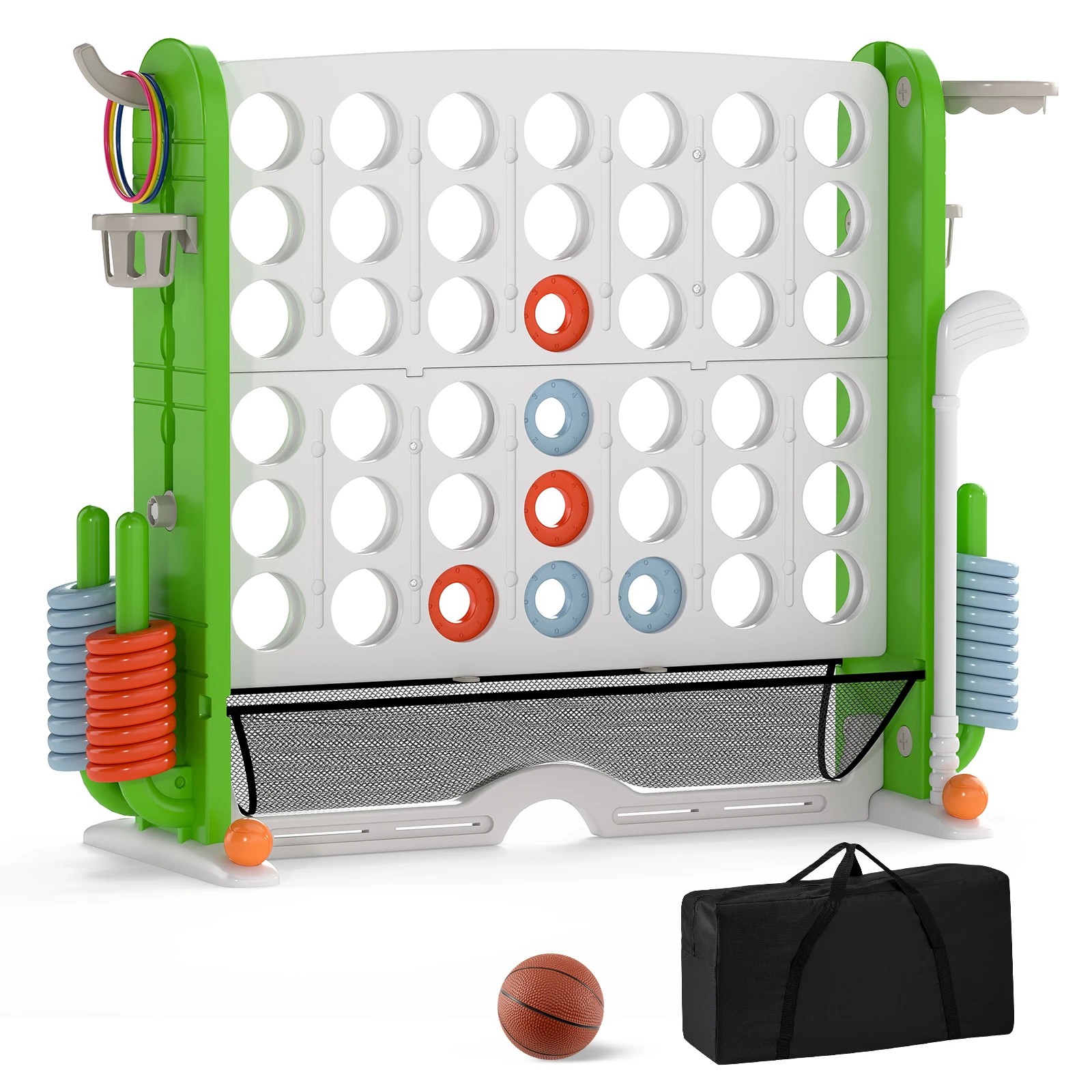 1 Costway 4IN1 Giant Connect 4 In A Row Jumbo Ring Toss Basketball Hoop - Green, 1 of 7
