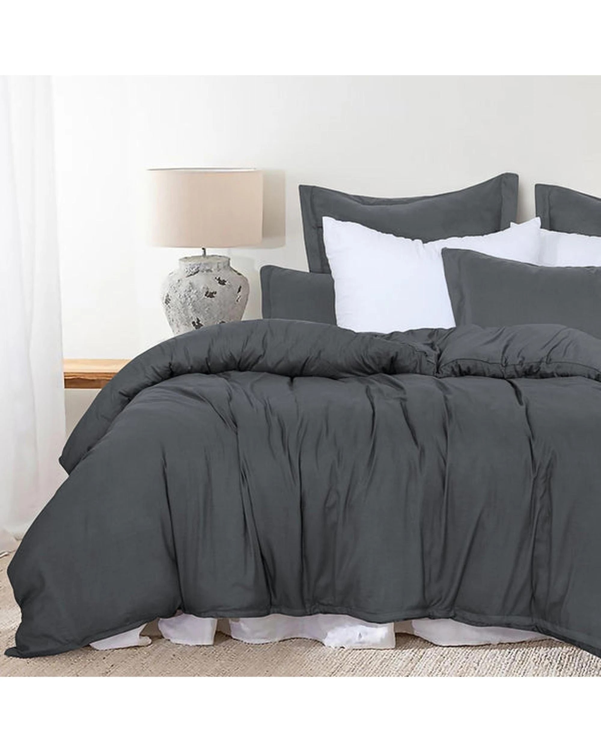 2 Amsons Quilt Cover Set With European Pillow Covers - Single Bed - Grey, 2 of 6