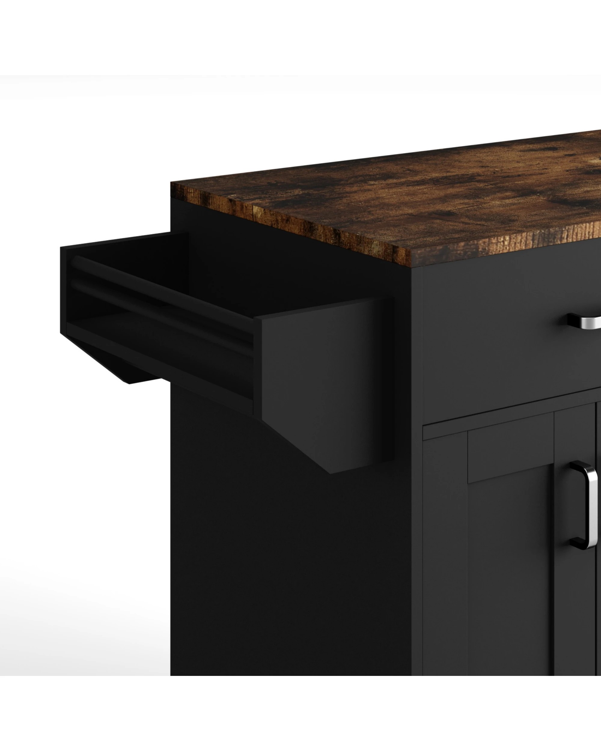 4 Advwin Kitchen Island Cart Rolling Trolley Cabinet on Wheels with Charging Station Adjustable Shelves Spice Rack - Black, 4 of 8