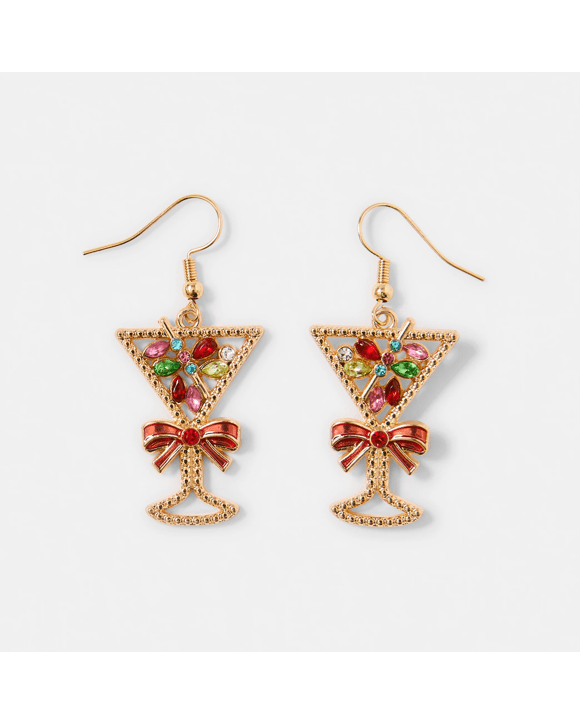 Christmas Martini Earrings - Gold Tone and Red