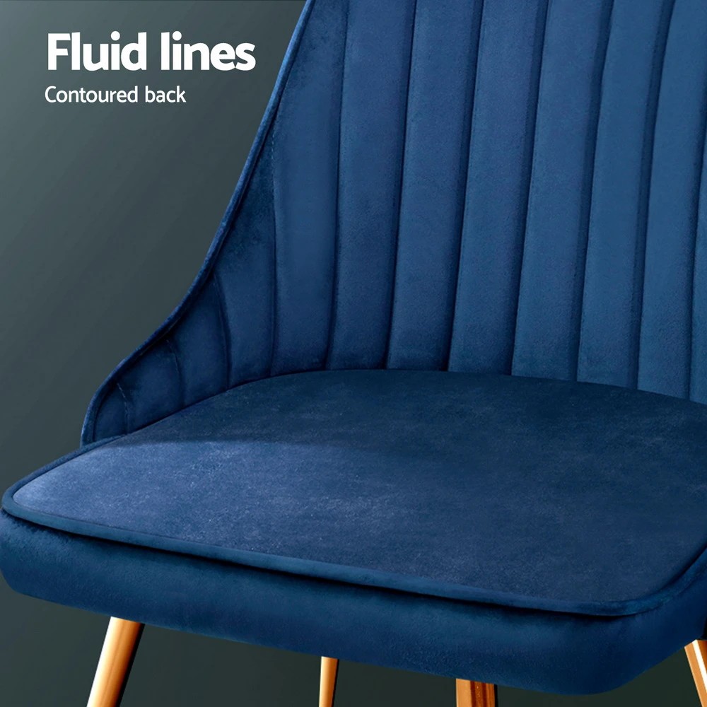 5 Artiss Dining Chairs Set of 4 Velvet Channel Tufted - Blue, 5 of 6