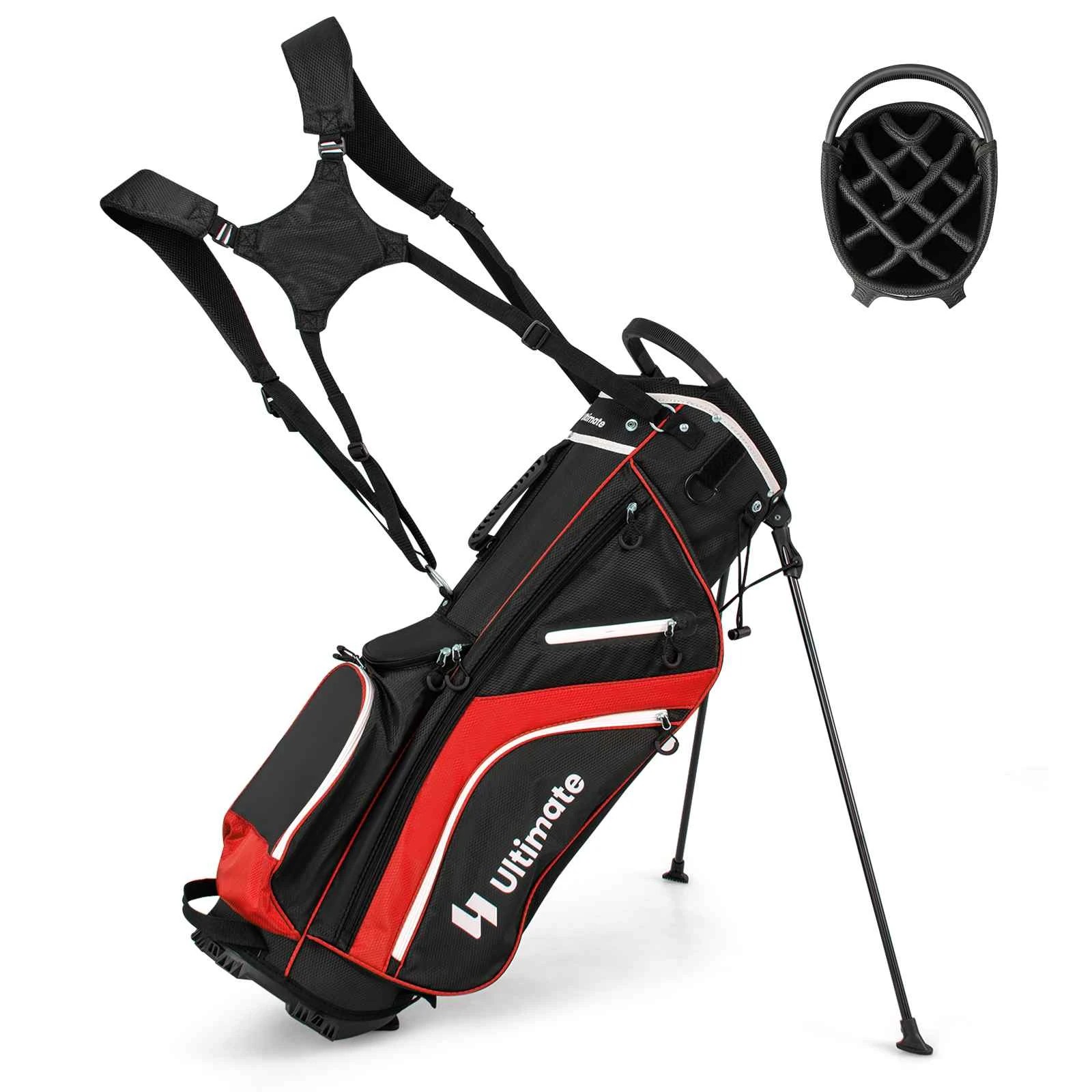 1 Costway Golf Stand Bag Portable Golf Cart Bag Travel Bag w/14 Full Length Dividers & Rain Hood, 1 of 9