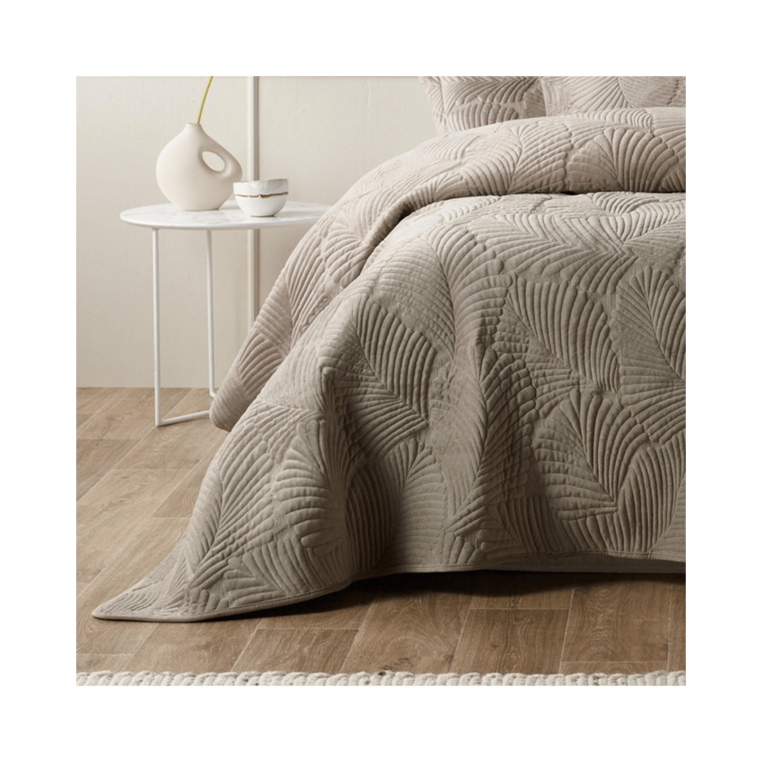 3 Bianca Bedding Kairo Quilted Velvet Coverlet Set — King (Taupe/Brown)
 - King Bed
 - brown, 3 of 4